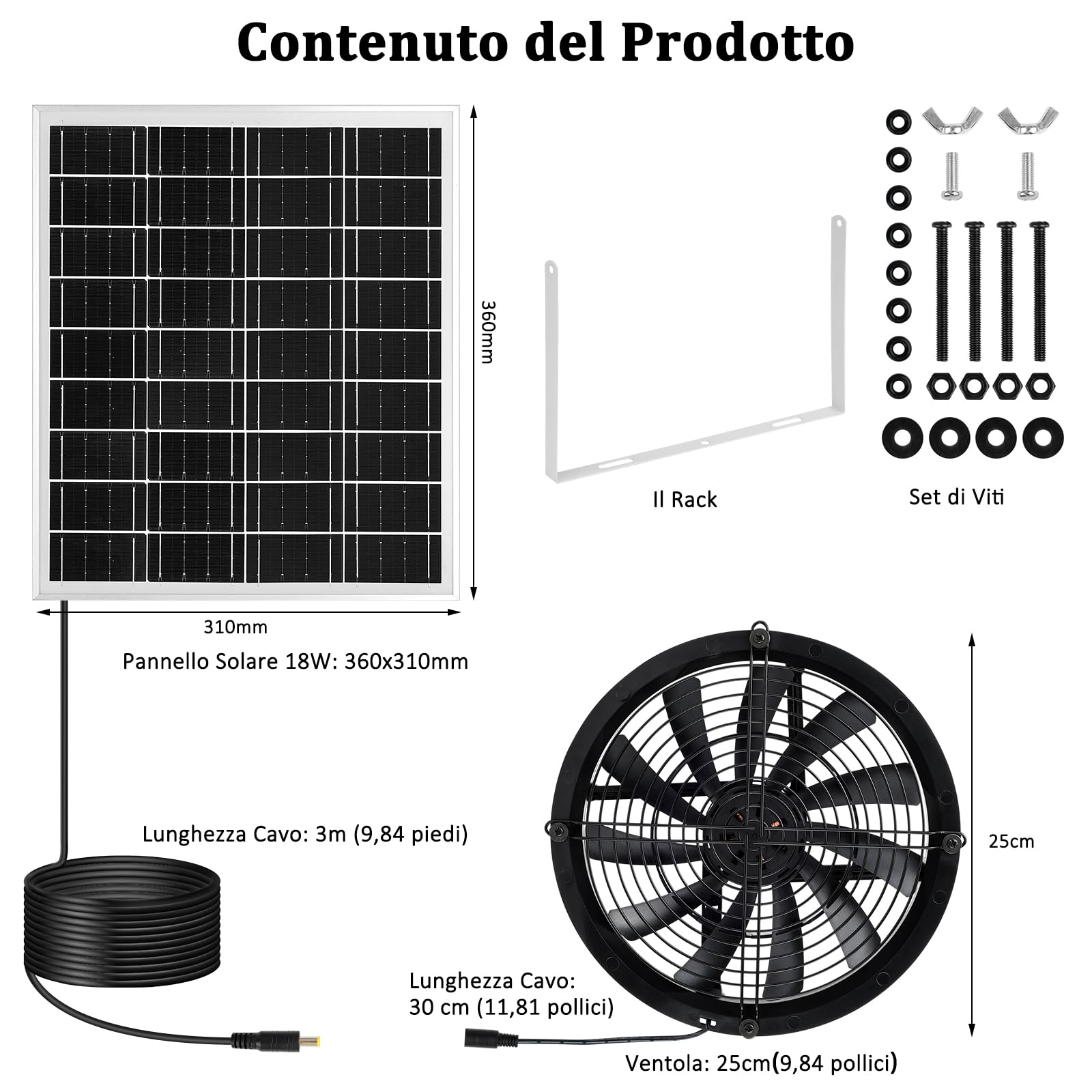 Ventilatore Solare da 18W, Resistente alle Intemperie, con Ventola Solare DC per Piccoli Polli, Capannoni, Case di Animali Domestici, Scarico per Finestre