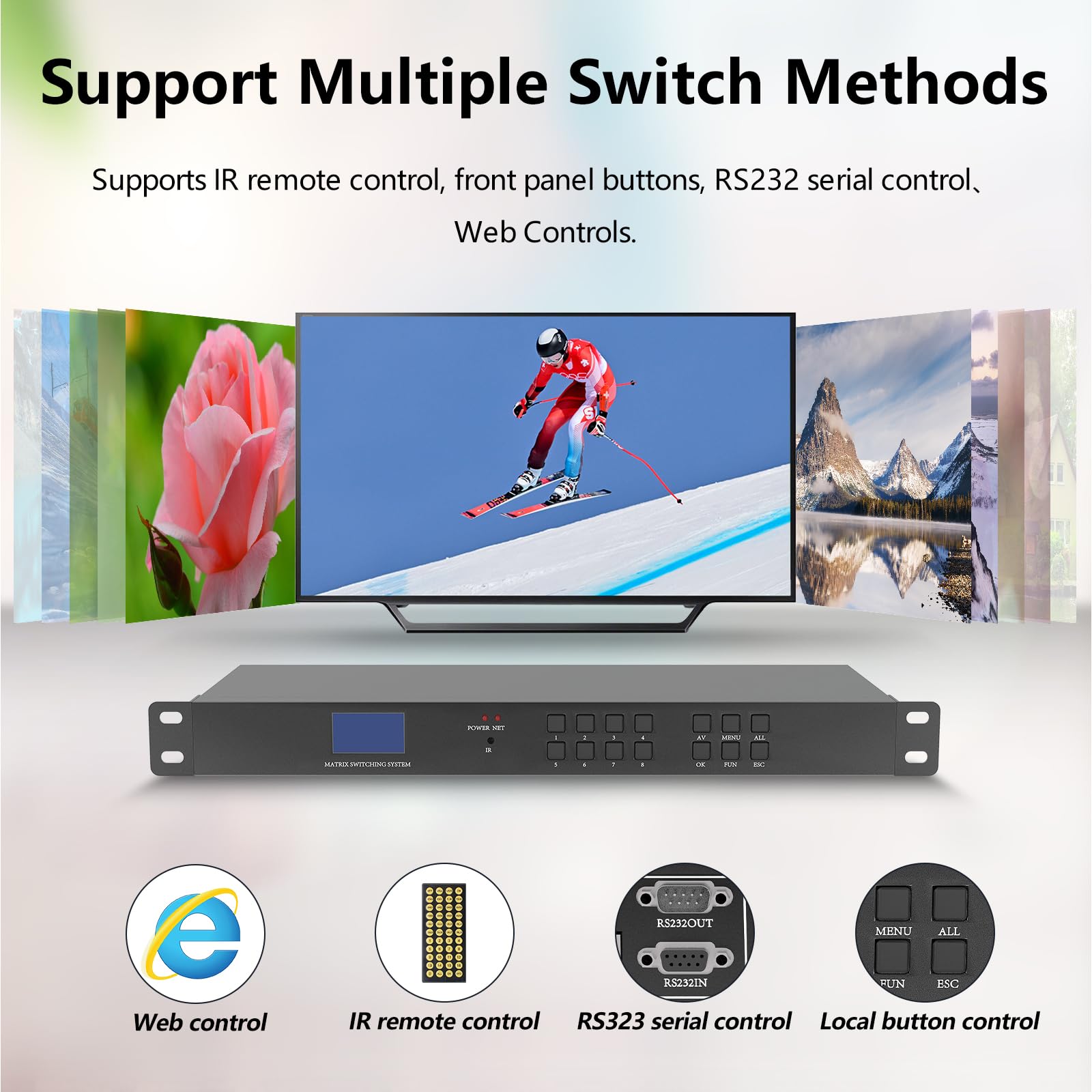 ICUIXIAN Switch a matrice HDMI 16x16 4K/30Hz-1080P/120Hz, matrice HDMI a 16 ingressi-16 uscite supporta Web GUI, RS232 e telecomando IR, EDID, HDCP, Dolby Digital, DTS-HD trasmissione audio principale