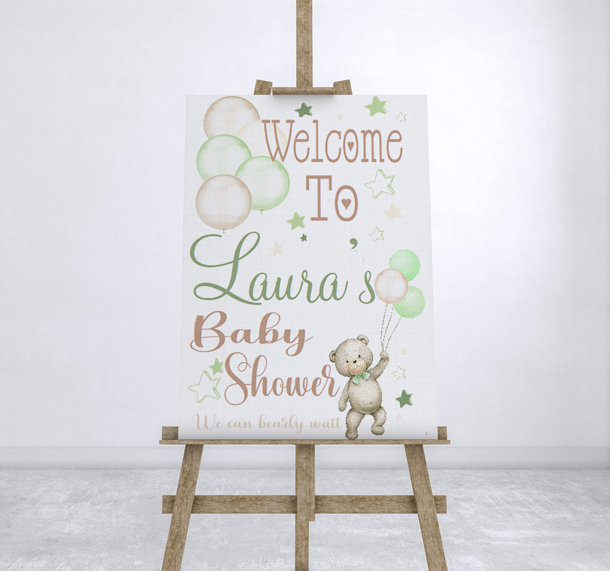 Party Prints 2020 Large Personalised Baby Shower Welcome Sign Board or Poster with Teddy Bear Theme & Balloons Decorations Green Brown Banner Poster Backdrop Boys (Green)