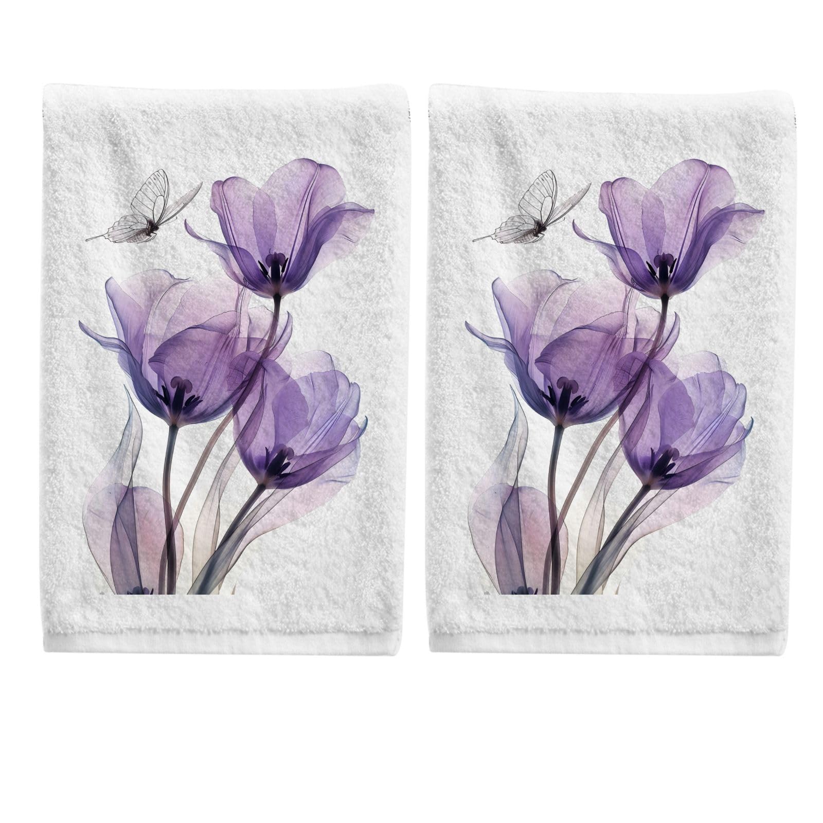 ALAZA Hand Towel Set of 2 100 Cotton Bath Towels Three Purple Tulips for Bathroom Housewarming Decor Gifts