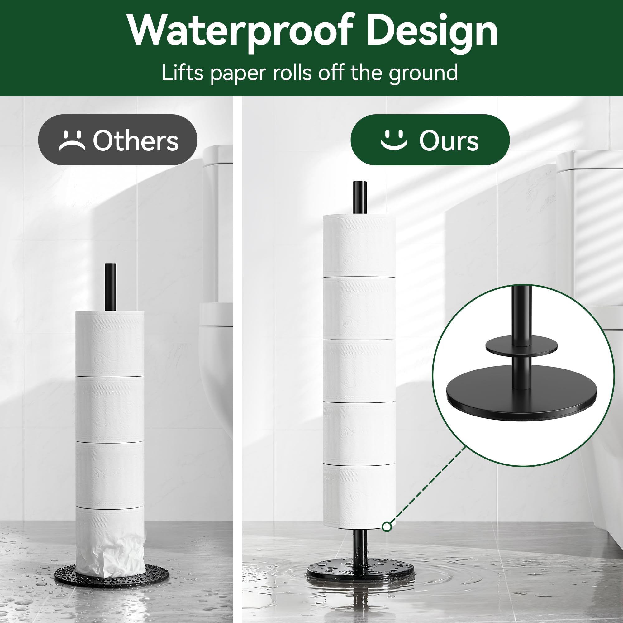 KES Toiletrolhouder Vrijstaand met Reserve WC Toilet Roll Stand Alone SUS 304 Roestvrij Staal Geborstelde Afwerking, BPH286S1B-2