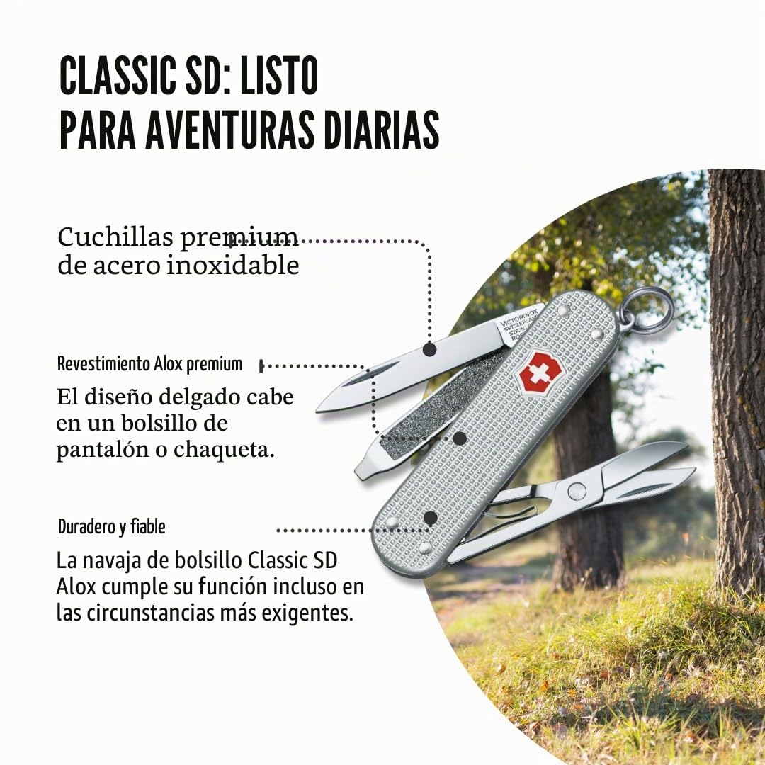 Victorinox Classic Alox, Navaja multiusos, 58 Alox, Diseño Acanalado color Plata, 93 mm
