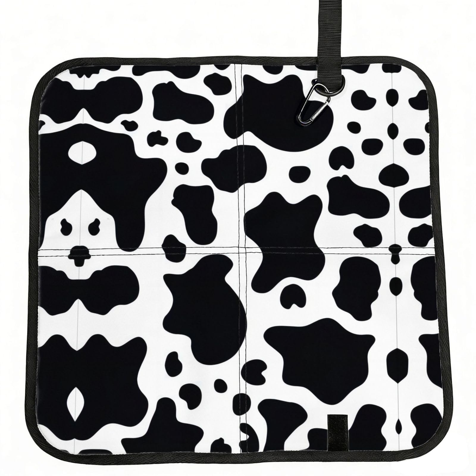 MROWYC Black And White Cow Printed Foldable Seat Cushion - Portable with Carabiner, for Stadium, Camping, Hiking