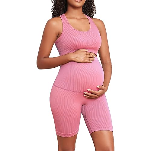 Women's Maternity 2 Piece Outfit Set - Bra & Shorts for Pregnancy - Yoga workout Lounge Wear Sets