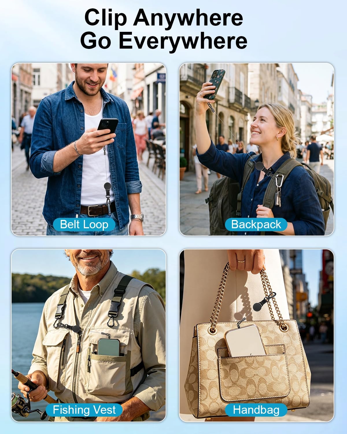 SUPBEE Anti-Diebstahl-Telefon-Haltegurt, einziehbares Handy-Schlüsselband mit Stahlkabel & Verriegelungskarabiner für Reisen, Wandern, Outdoor