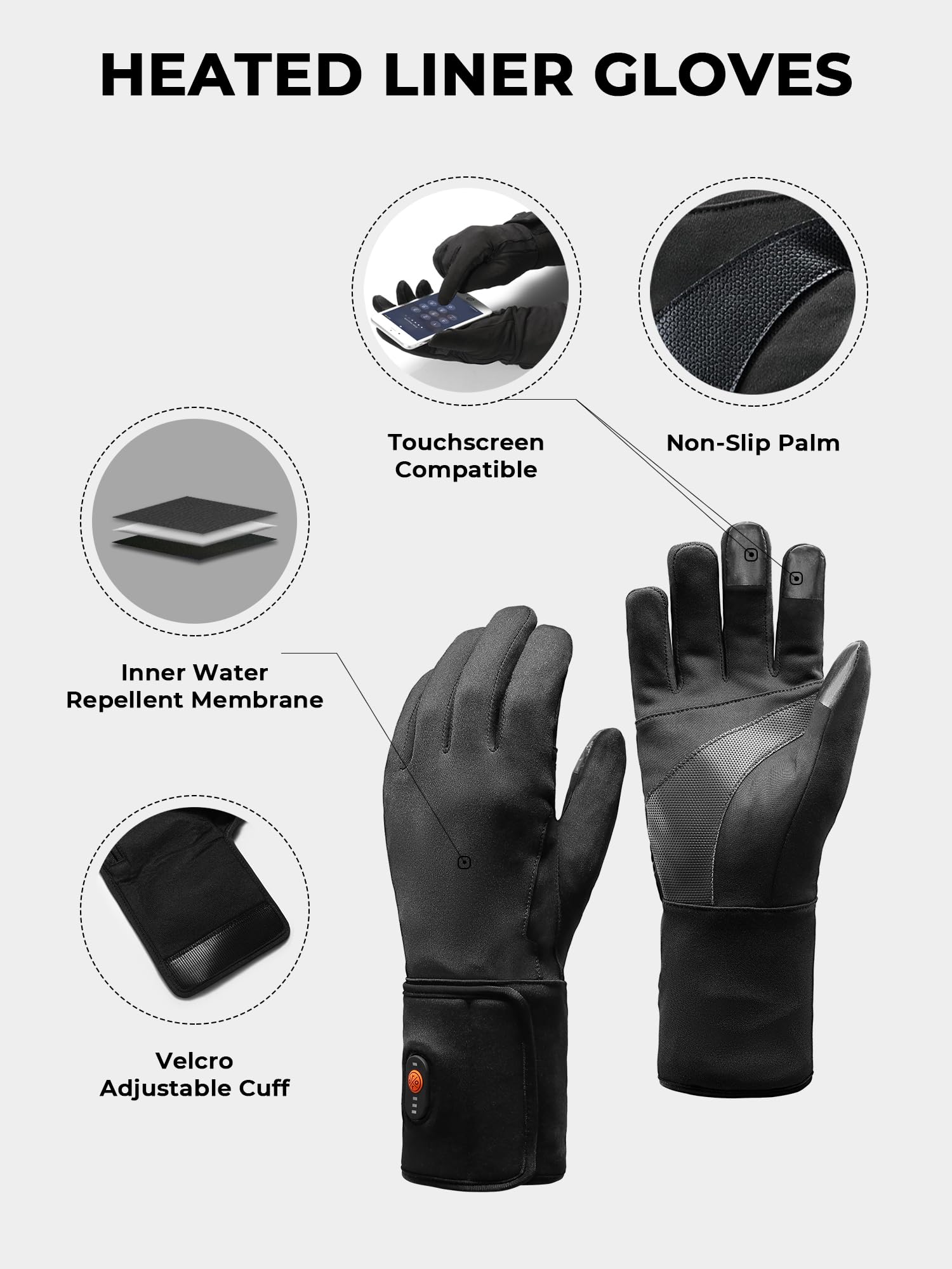 ORORO Beheizbare Handschuhe Damen Herren, 3-in-1 Elektrische Beheizte Handschuhe zum Motorrad Skifahren und Wandern