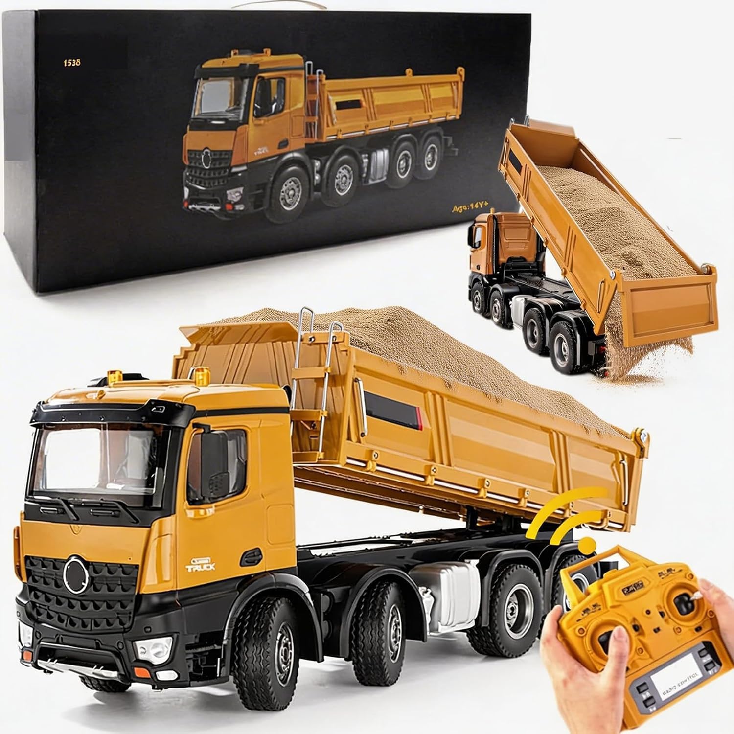 20-Inch Remote Control Dump Truck 12-Channels 1/14 Scale 13 LBS Load Capacity RC Heavy Duty Metal Construction Vehicles Toy for 14y+ Beginners (8-Wheels )