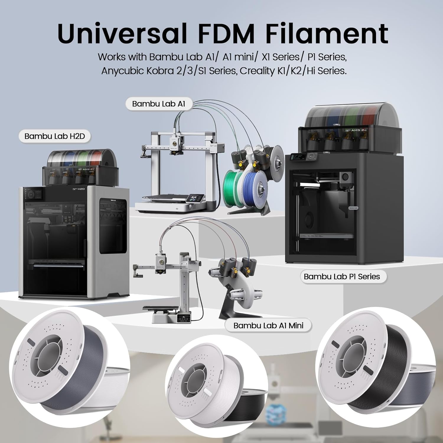 PLA Basic Filament,High Toughness&High Speed 3D Printer Filament 1.75mm Dimensional Accuracy±0.03mm Neatly Wound Filament for Bambu Lab/Anycubic/Creality All 3D Printers-2kg Spool (4.4lbs)-White+Grey