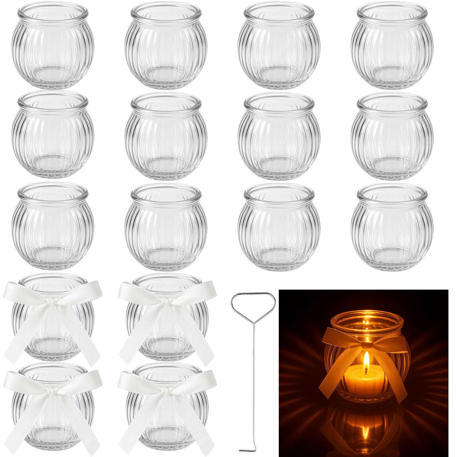 lot 16 photophores verre ruban blanc