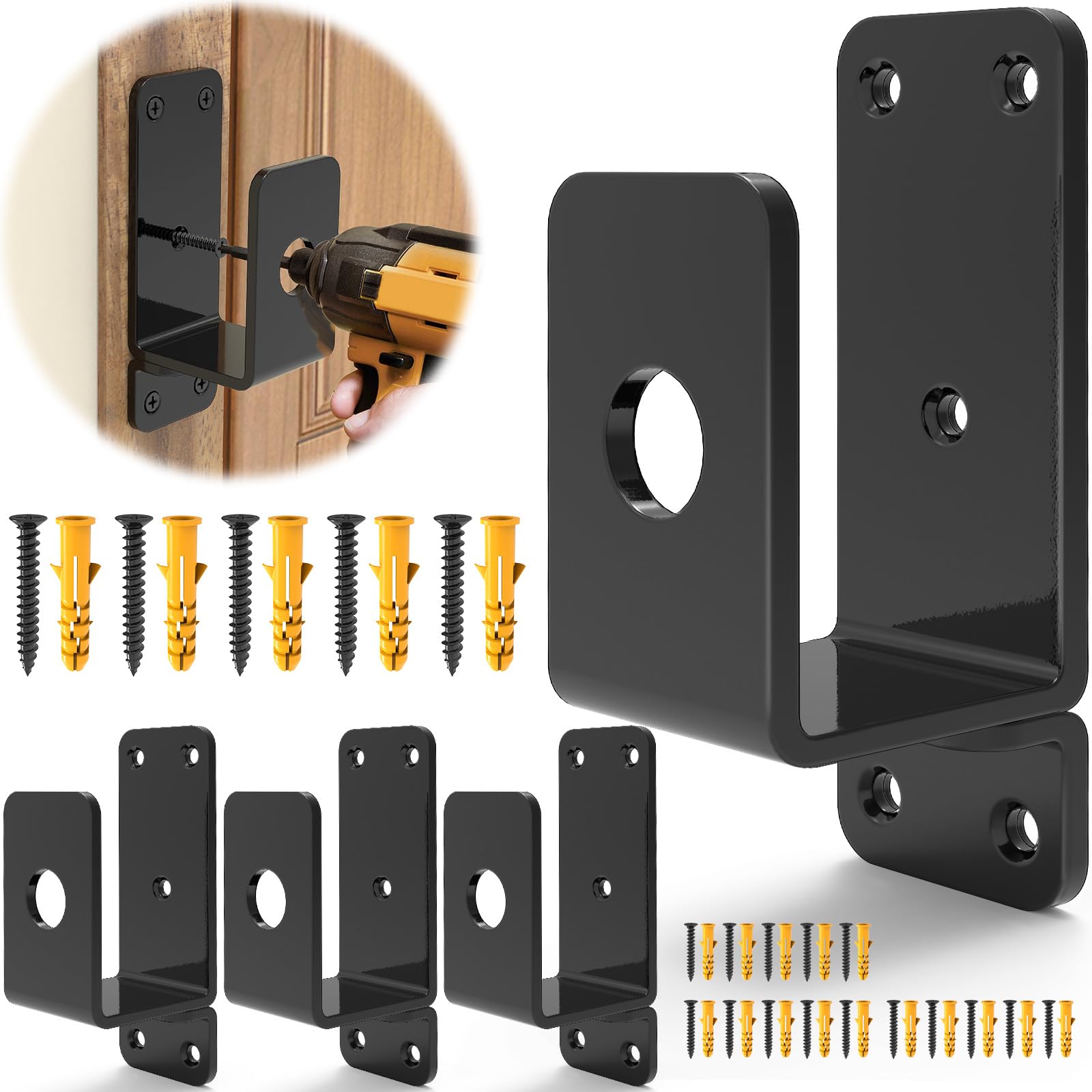 Thickened Door Barricade Bracket for 2X4 Lumber, Drop Open Bar Holder Steel U Bracket, as Home, Barn, Shed, Garage, Gate Security Door Reinforcement(4) — image 1
