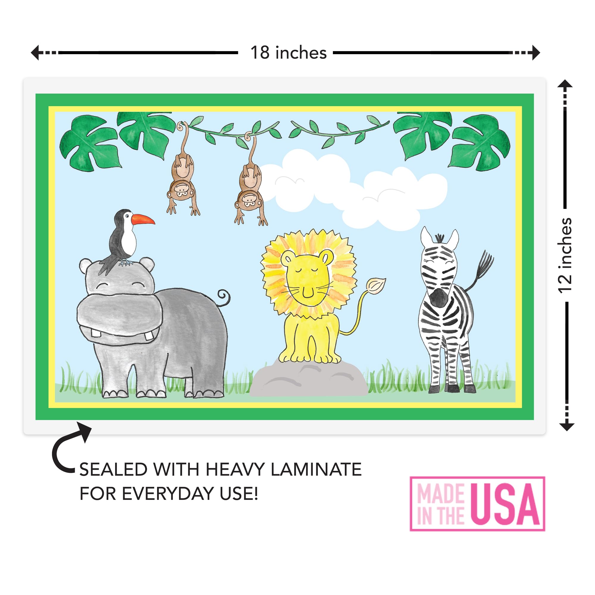 Safari Placemat for Kids by Kelly Hughes, Laminated, Made in The USA