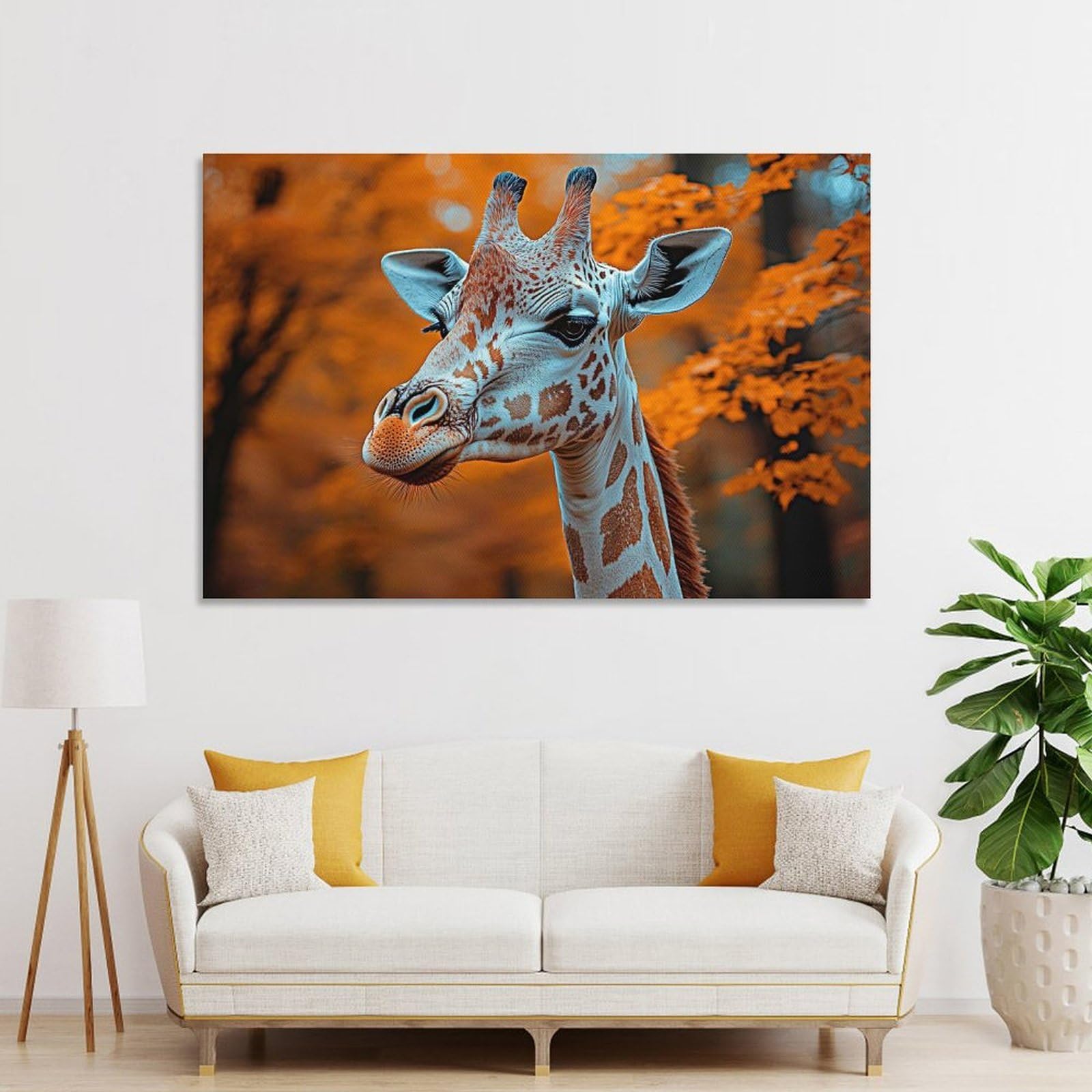 Junmoney Unframe-Style-7 Giraffe Portrait In Autumnal Setting Room Decor Wall Art 20X30inch(50X75cm), For Lounge Decor, Offices Or Entryway Styling, A Flexible Wall Accent For Shared Spaces