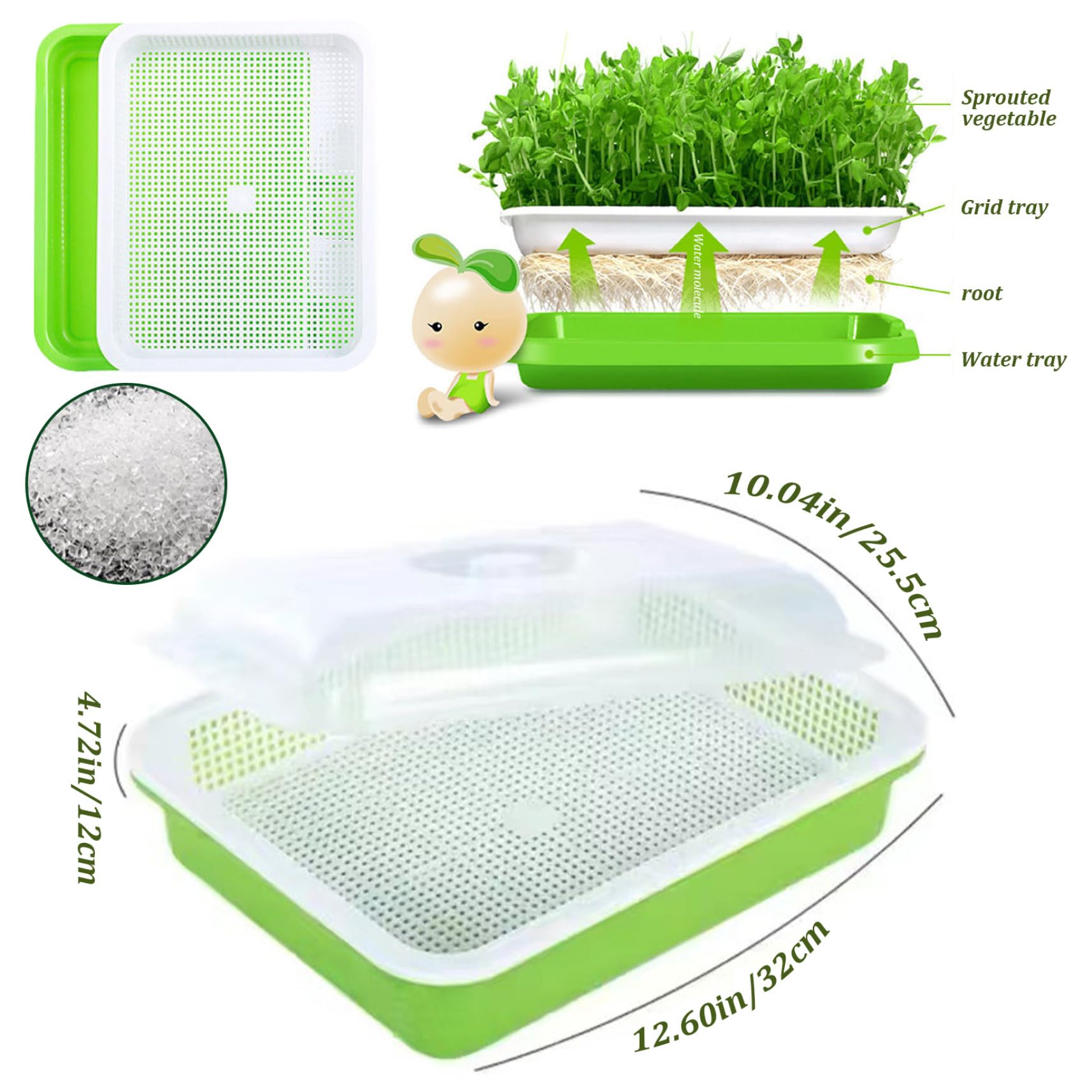 Microgreens-Anzuchtschalen, 25, 4 x 30, 5 cm, Sprossen-Anzuchtset, 11, 9 cm große Keimschale mit Deckel, Wiederverwendbare Samen-Starterschale für Weizengrasbohnen-Keimsamen