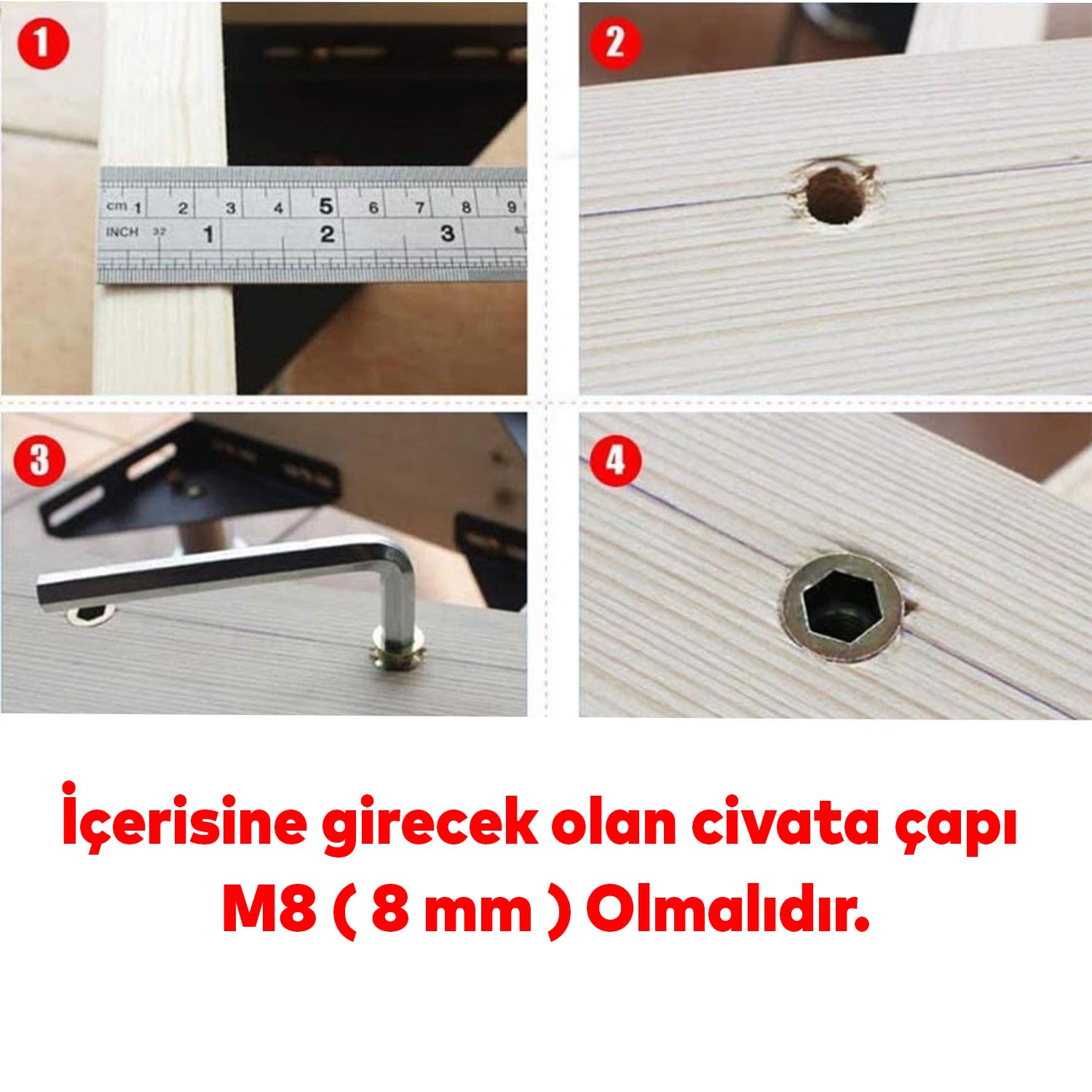 Badem10 Metal Düz Dişli Dübel Ahşap Dübeli M8 10x18 Diş Çinko Mobilya Bağlantı Ünite Birleştirme (50 ADET)