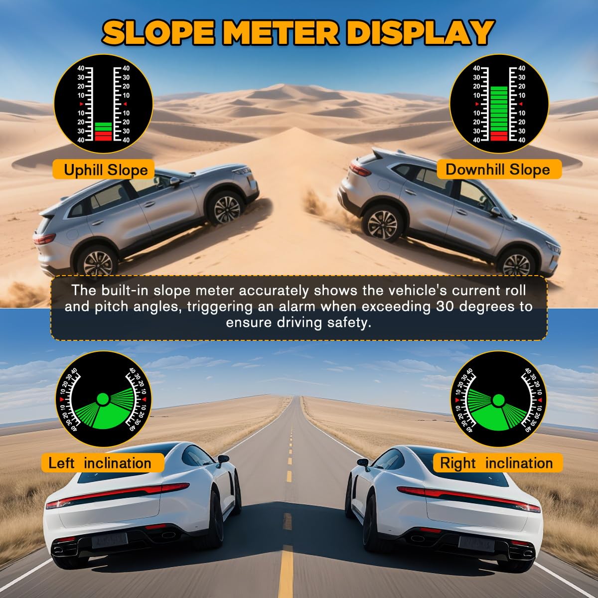 Auto Inclinometro Digitale GPS HUD Pitch Angle Slope Meter MPH Speedometer con Bussola per Veicoli Fuoristrada SUV