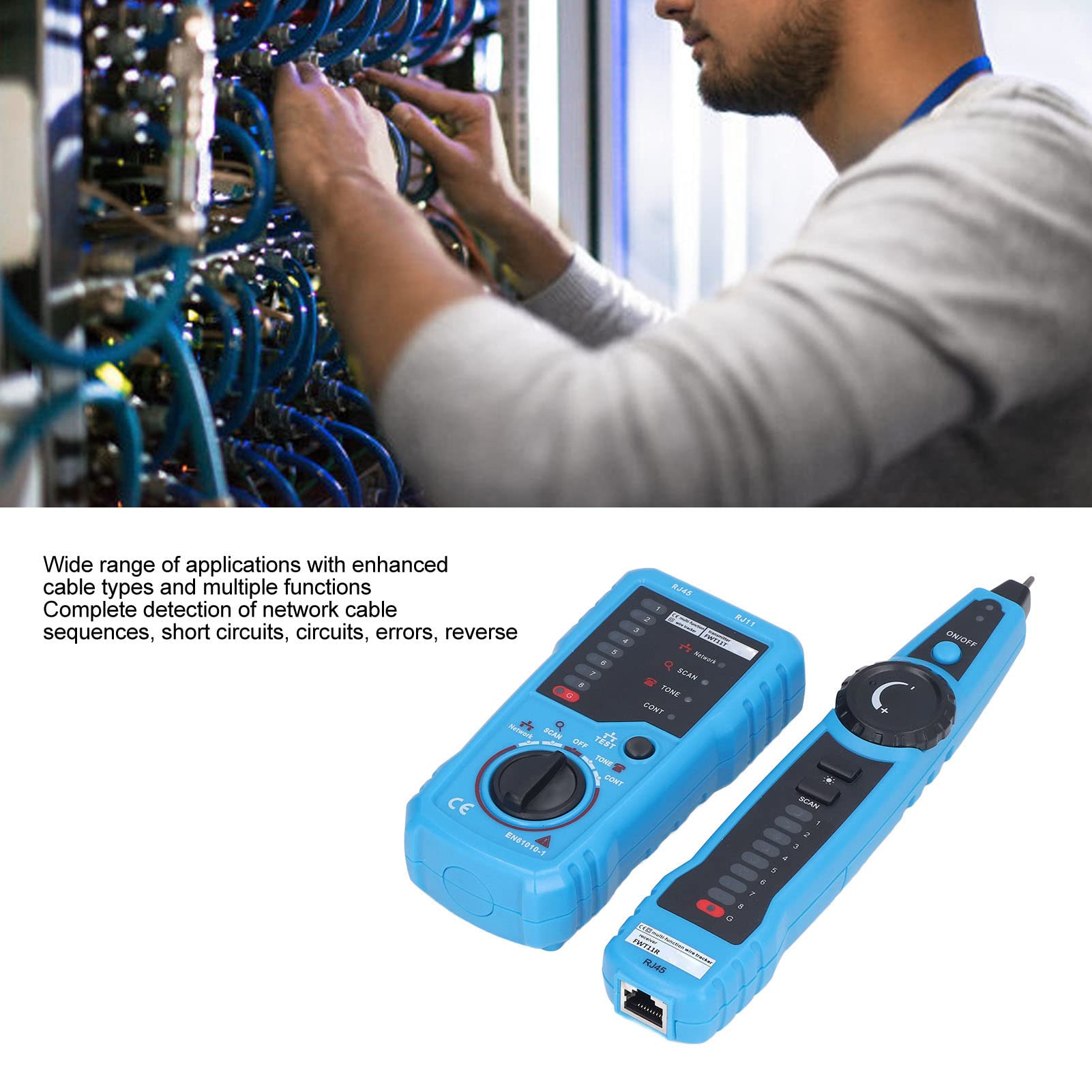 Tester per Cavi di Rete RJ45 Fwt11, Individua Rapidamente Punti di Interruzione, Verifica Funzioni di Continuità, Verifica Lo Stato di Funzionamento di Cavi Telefonici, Multifunzione per Tracciare