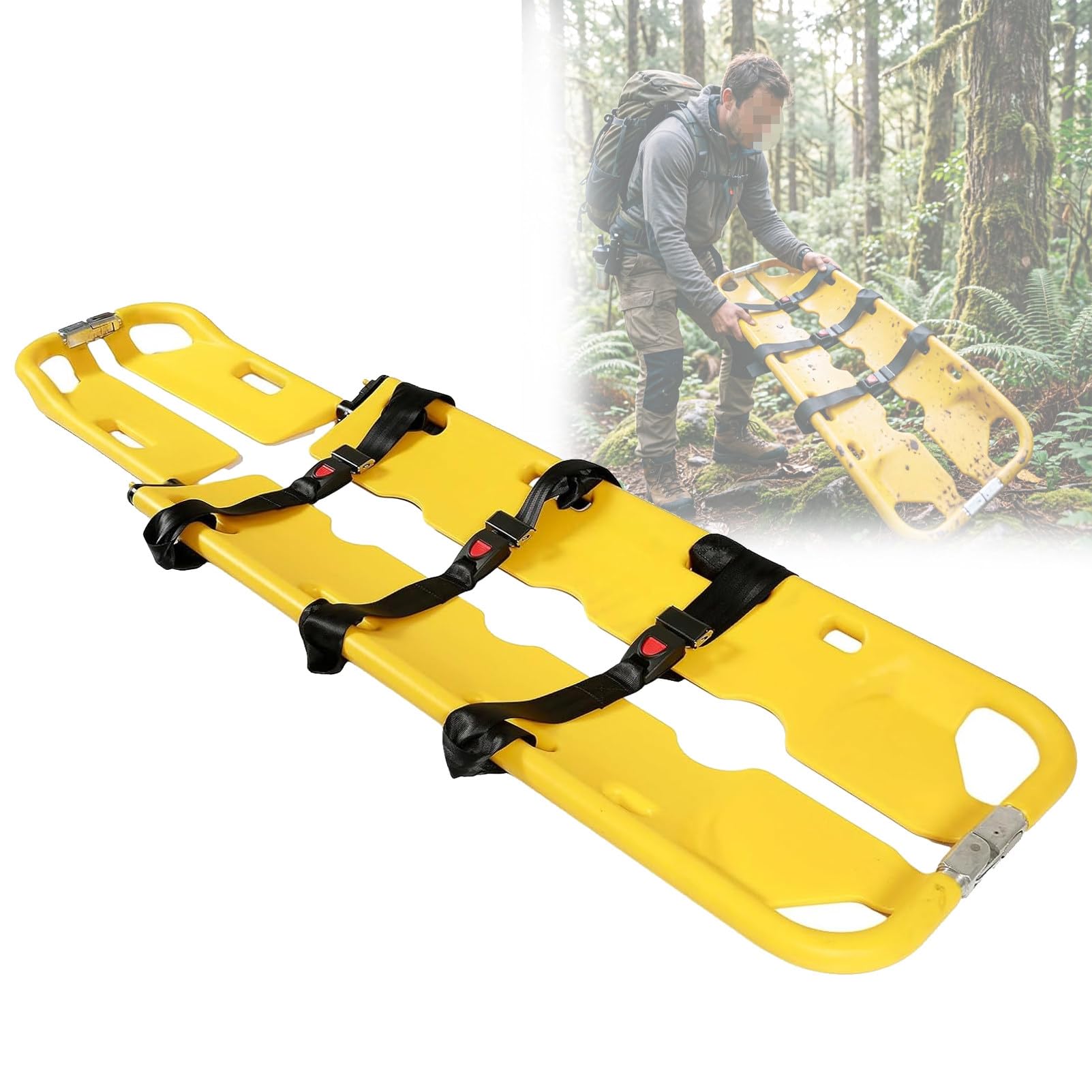 Pnpaea Portable Stretcher,Foldable Aluminum Scoop Stretcher,Adjustable Length, Breakaway Hinge,Supports 350Lb,with Head Immobilizer Unit 3 Safety Straps,for Safe Patient Transport