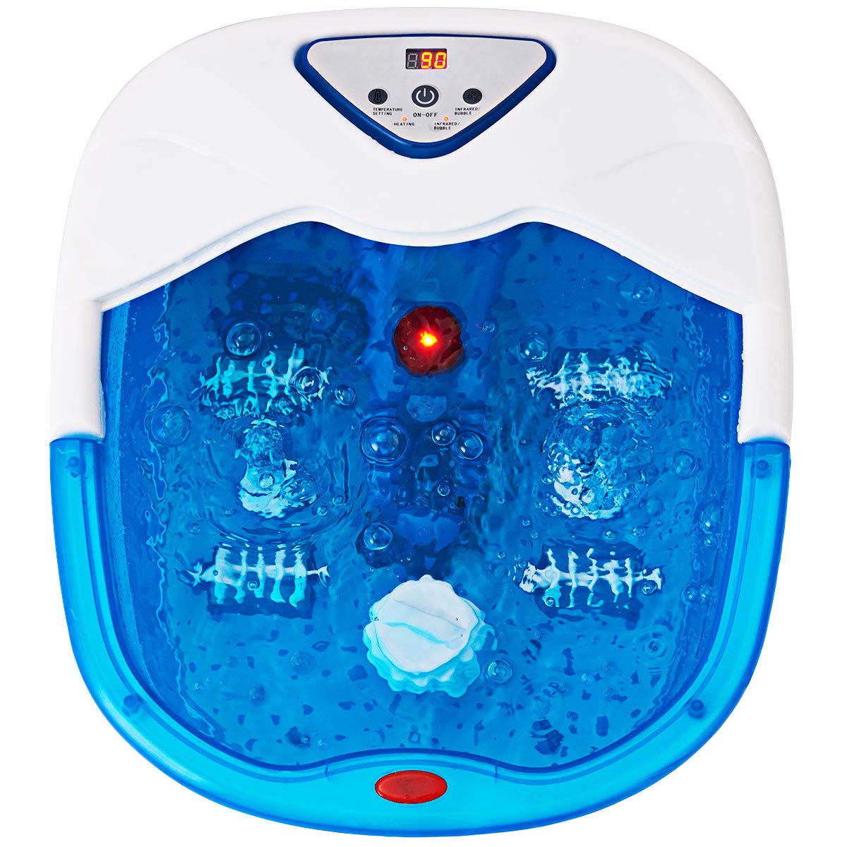 Giantex Foot Spa Bath Massager with Heat, Bubbles Vibration and 4 Massage Rollers, Anti-Splash Water Guarder, Temperature Control, Pedicure Foot Massage Tub for Home Salon Use (Blue)