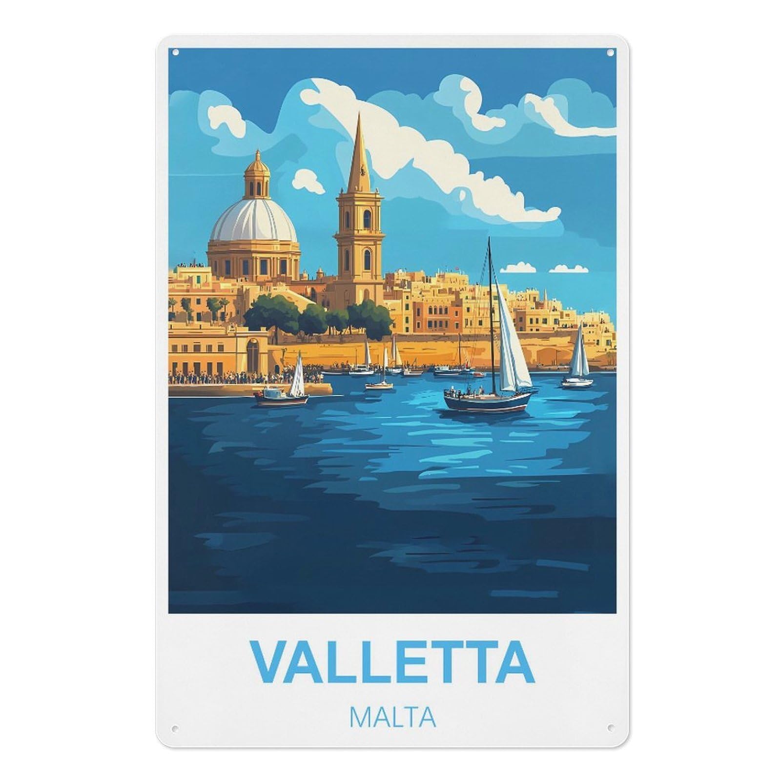 Valletta Malta Retro Design Tin Paintings Vintage Tin Sign 08x12inch(20x30cm) Wall Art for Home Office Bedroom Living Room Cafes Wall Decor