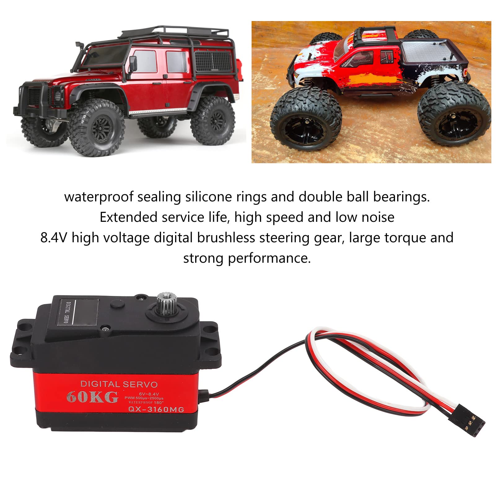 Servo digitale ad alta coppia da 60 kg, servo RC impermeabile ad alta tensione da 8,4 V, ingranaggio completamente in metallo, per auto telecomandate, barche, aeroplani, co