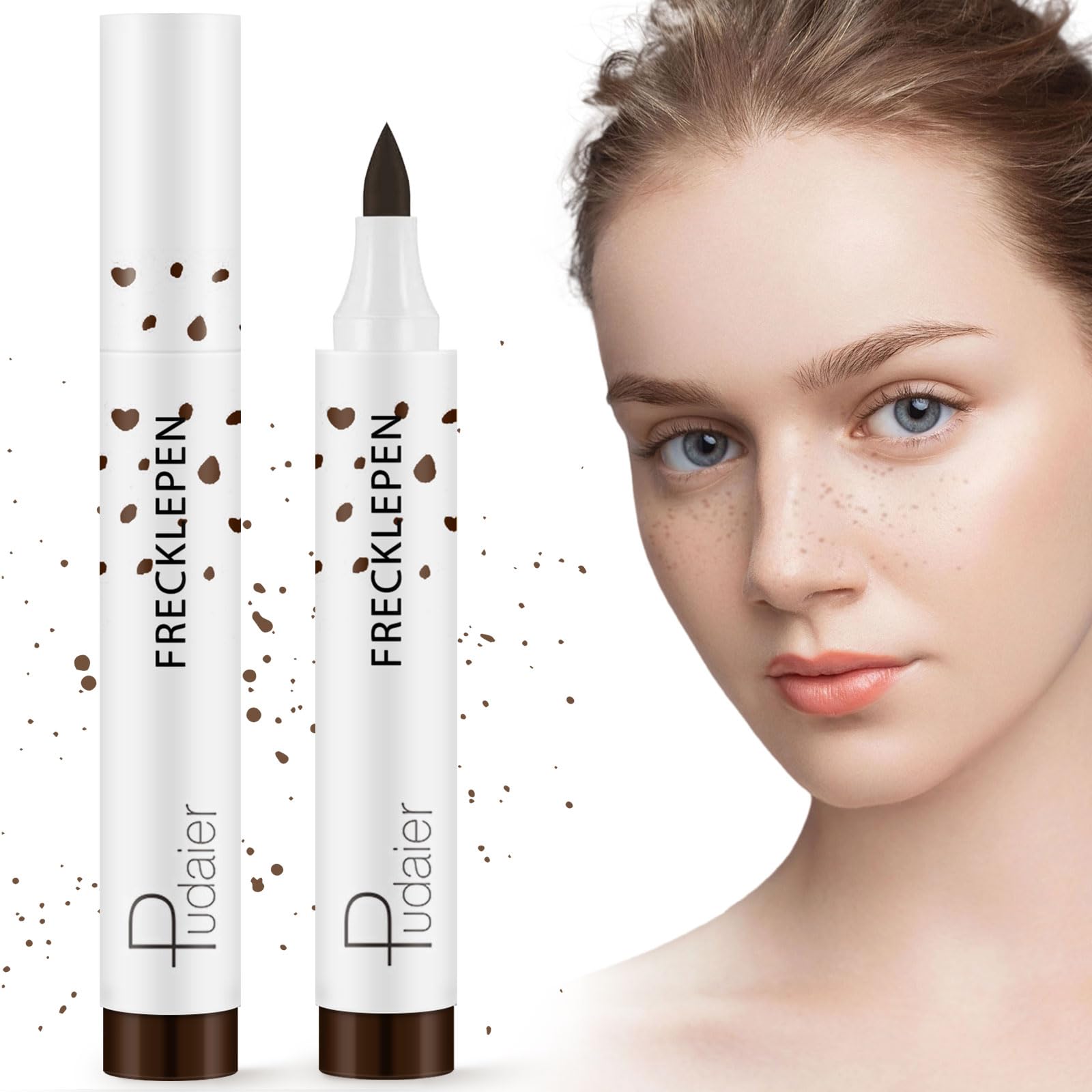 Freckle Makeup Pen - Natural Lifelike Freckle Makeup Pen, Waterproof Longlasting Soft Dot Sopt Pen Fake Freckles Stamp for a Natural Sun-kissed Makeup (Dark Brown)