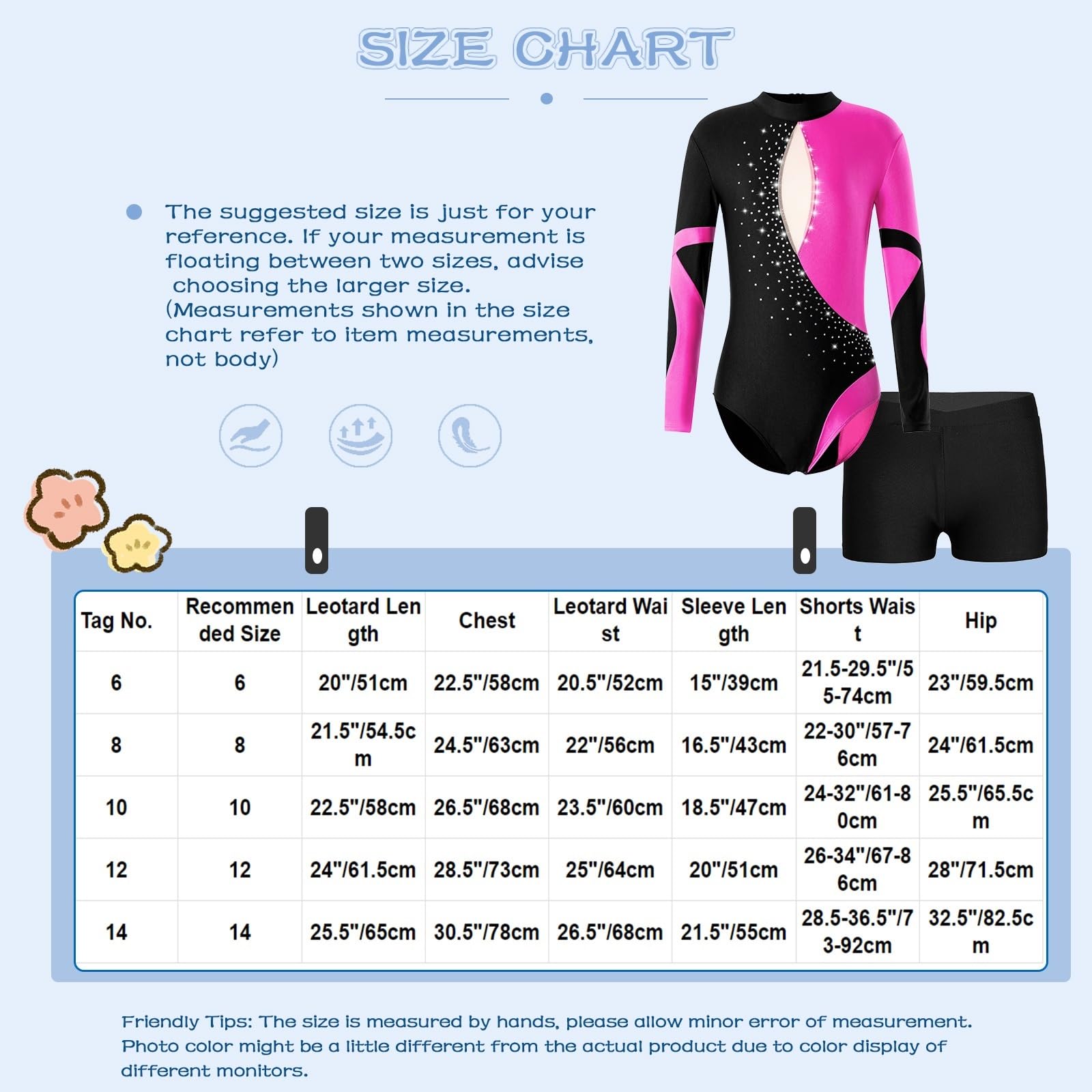 Gymnastikanzug MäDchen Mädchen Ballettanzug Gymnastikanzug Eiskunstlauf Kostüm Langarm Rückenfrei Glänzend Strass Bodysuit mit Shorts(White,10)