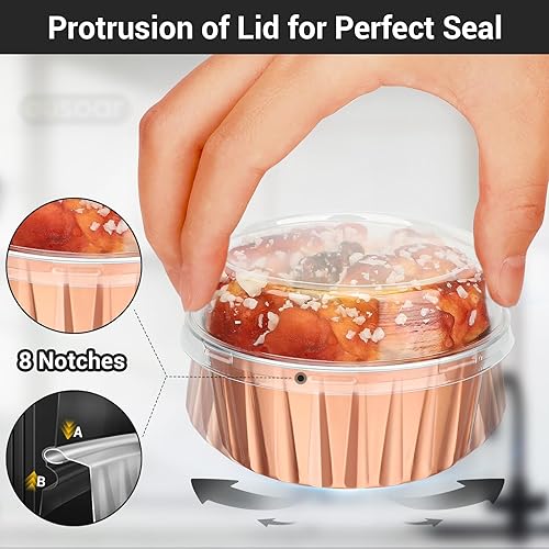 Miniatura 4 de EUSOAR Forros para magdalenas, 5 onzas de 4.2 fl oz para muffins con tapas, 100 piezas, moldes de crema brulee, moldes de papel de aluminio