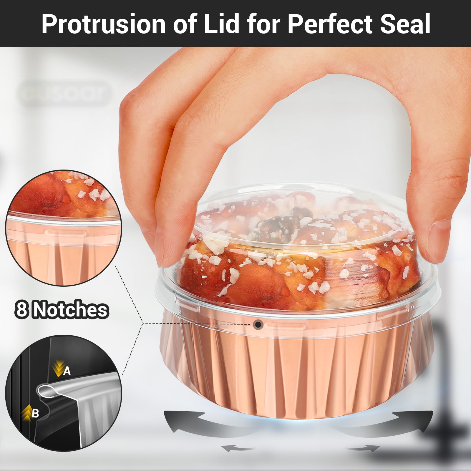 EUSOAR Tazas para magdalenas para hornear, 200 moldes de aluminio de 5 onzas con tapas, recipientes reutilizables de crema brulee, pequeños ramequines de postre, moldes de flan de natillas para boda,