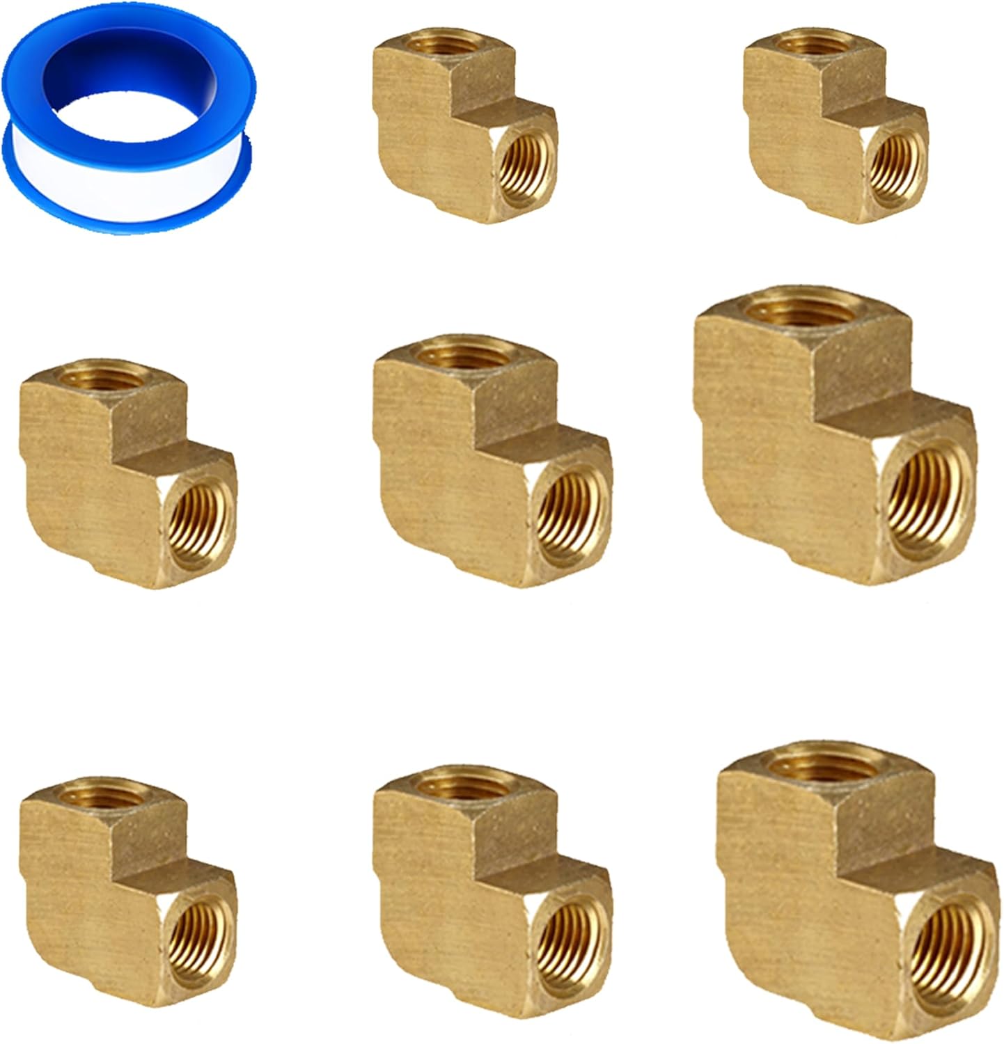 Brass Fitting, 9pcs Female Elbow Kit, 1/8", 1/4", 3/8", 1/2" Female NPT Hose Adapters for Air, Fuel, Oil, Water Pipe Connection