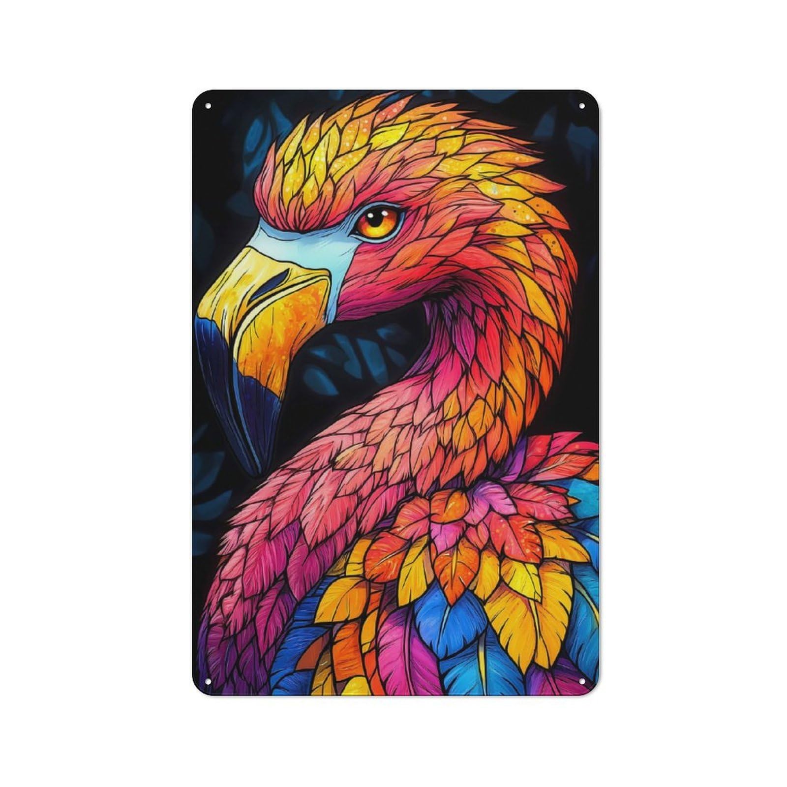 Junmoney Vibrant Flamingo Portrait Animal 30X20cm Rustic Metal Plaque With For Café Or Restaurant, For Themed Interiors In Cafés And Restaurants