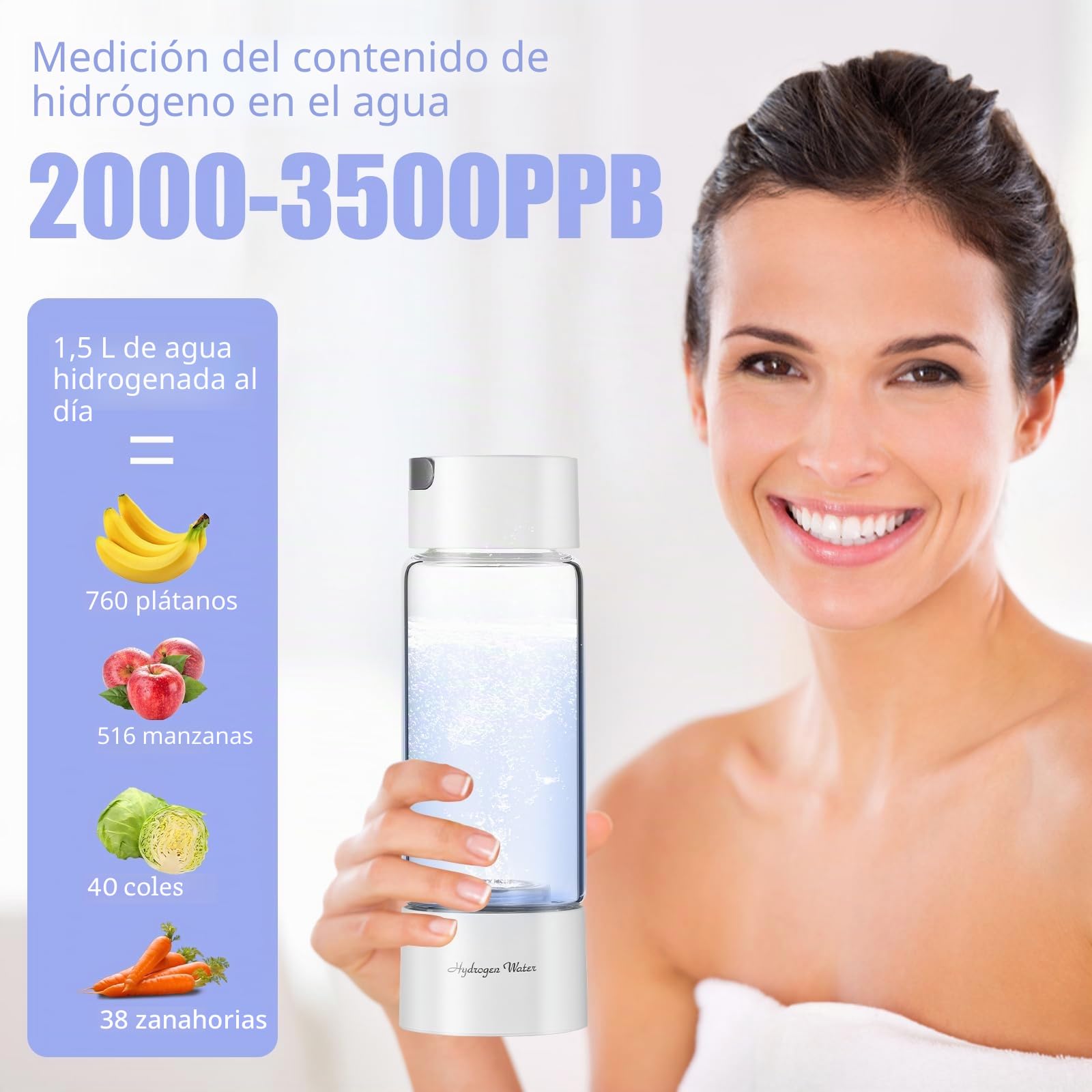 Botella de agua de hidrógeno, generador de botella de agua de hidrógeno, taza de agua portátil rica en H2, tu socio perfecto para un vidrio de estilo de vida consciente de la salud, 380 ml