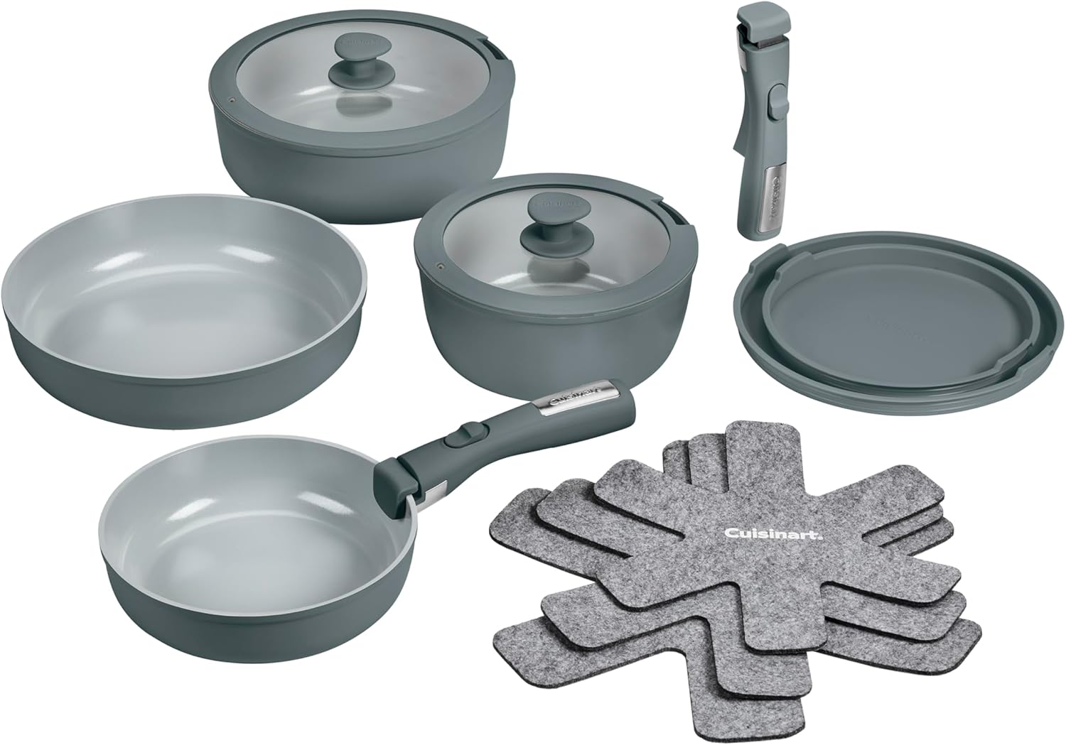 Cuisinart 13-Pc, ClickSmart Nonstick Detachable Handle Ceramic Cookware, Pots and Pans Set, Stackable Space-Saving Design, Compatible with All Stovetops, Induction & Oven Safe, PURELYCERAMIC