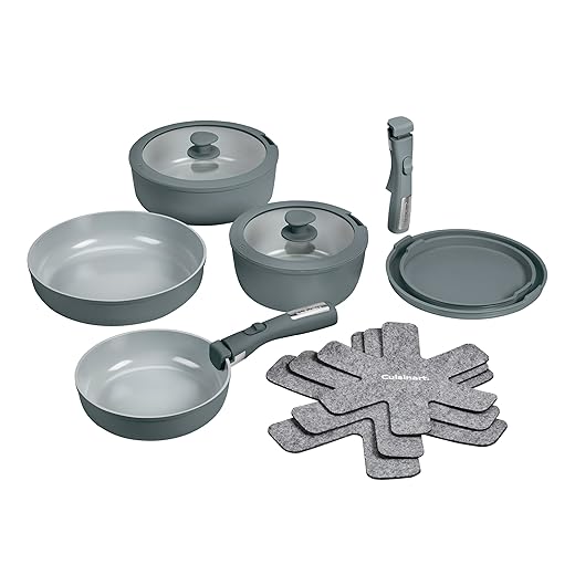 Cuisinart 13-Pc, ClickSmart Nonstick Detachable Handle Ceramic Cookware, Pots and Pans Set, Stackable Space-Saving Design, Compatible with All Stovetops, Induction & Oven Safe, PURELYCERAMIC