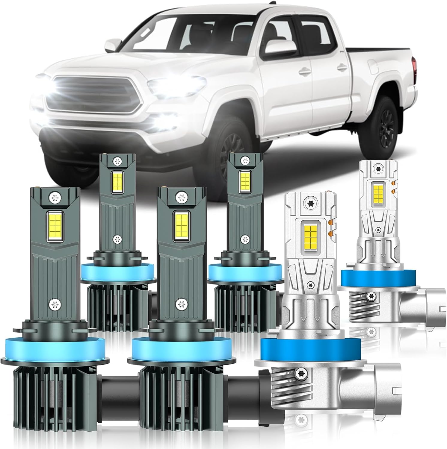 Compatible with Toyota Tacoma 2016-2023 Fog Bulbs, High&Low Beam Fog Light Bulbs Combo, 800% Super Bright 6000K Cool White, Plug and Play, Pack of 6