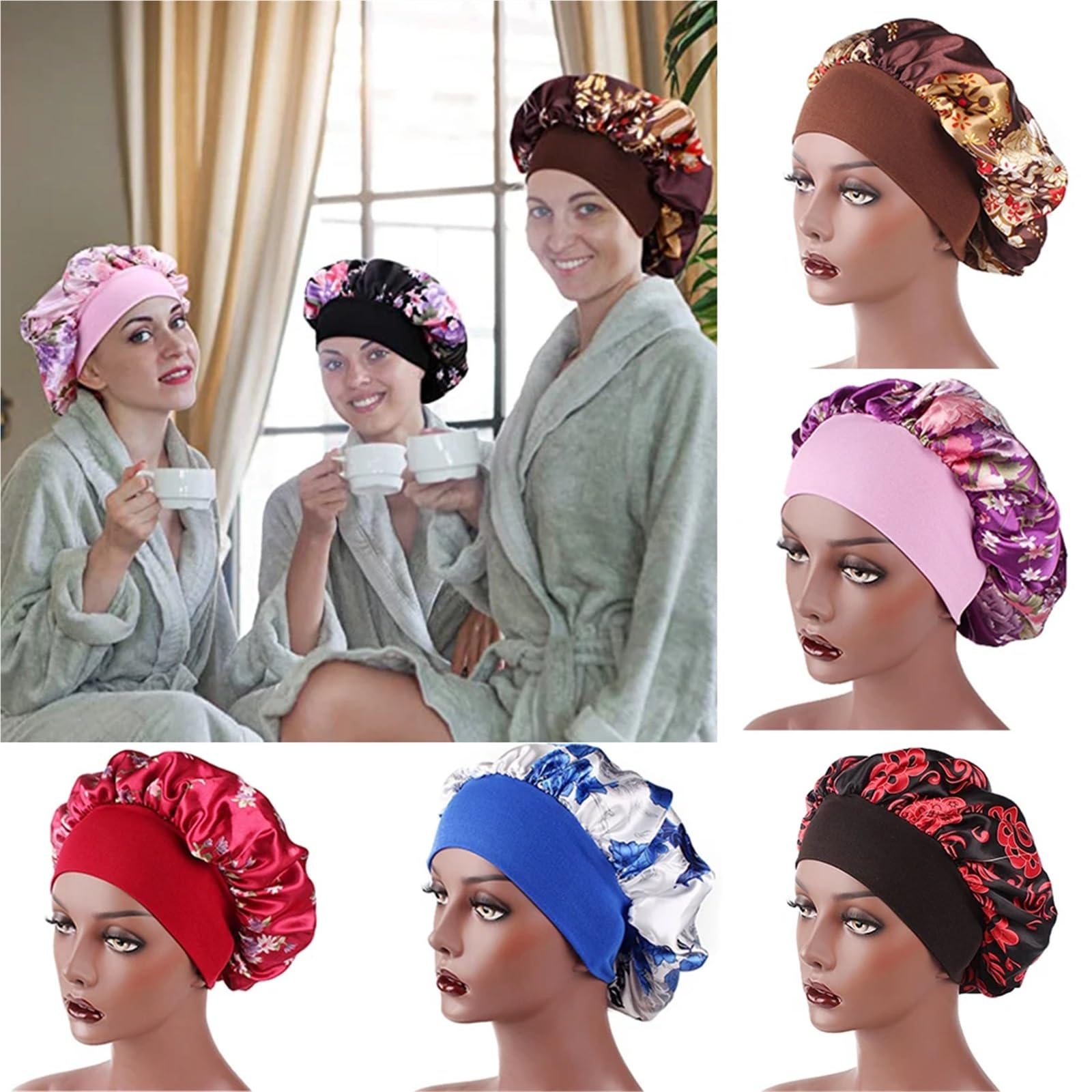 Cofano In Seta Morbido raso da notte for dormire cappello da donna elastico a fascia larga copertura for la perdita dei capelli avvolgente for la testa cofano in raso bellezza dei capelli berretti che