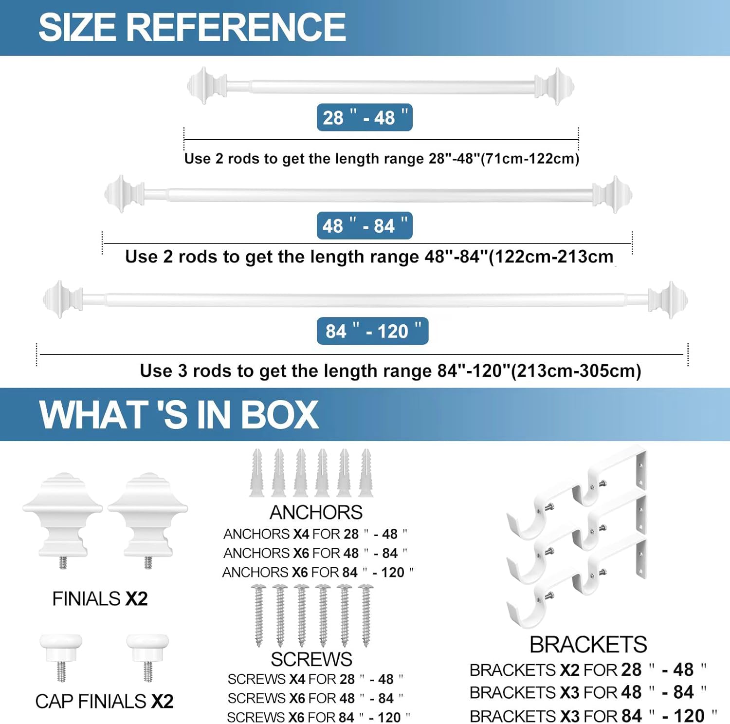 Urbanest Pila Flat Button 1" 5/8" Double Drapery Curtain Window Rod Set - 28" to 48", White