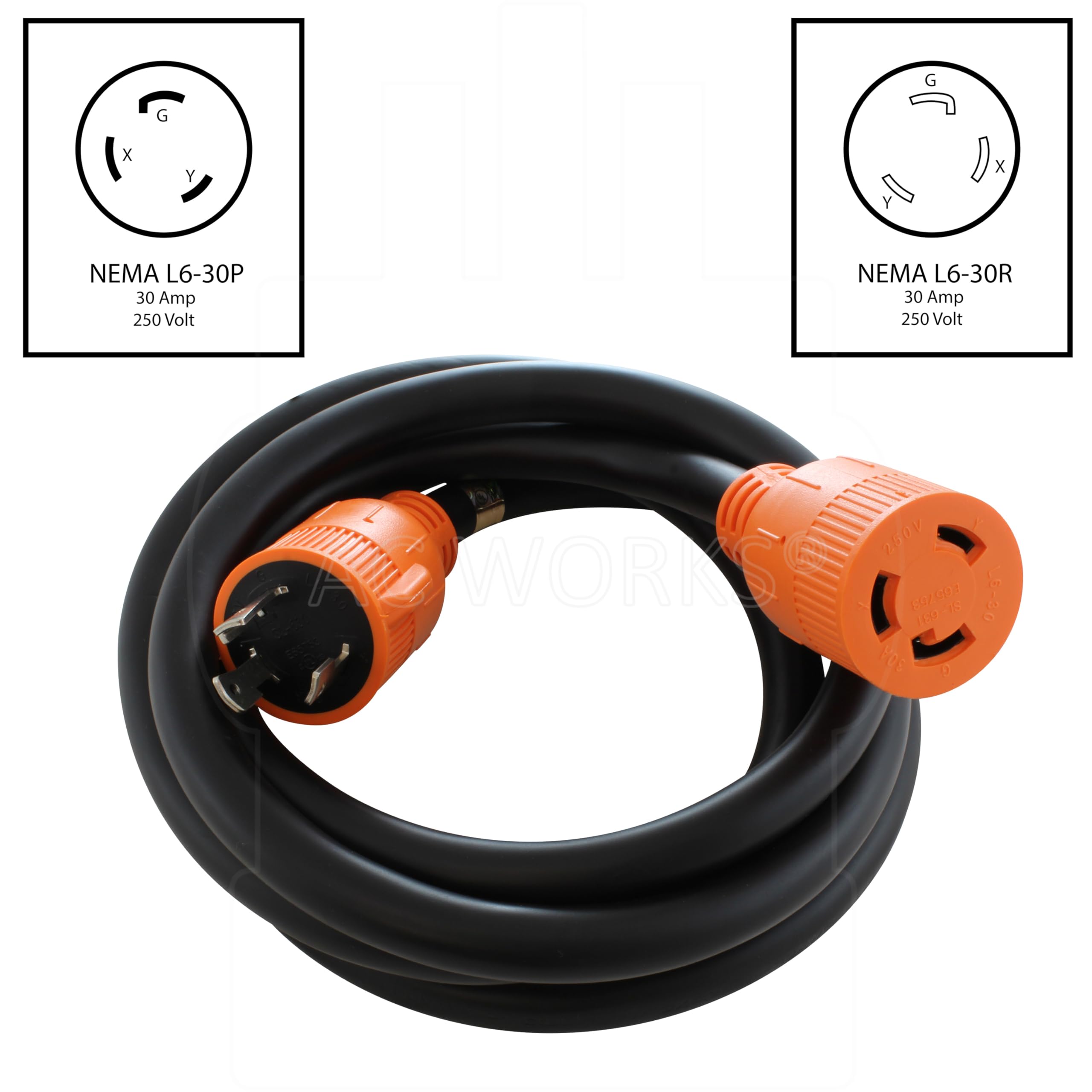 AC WORKS NEMA L6-30 Rubber STW 10/3 Extension Cord (10FT) - Amazon.com