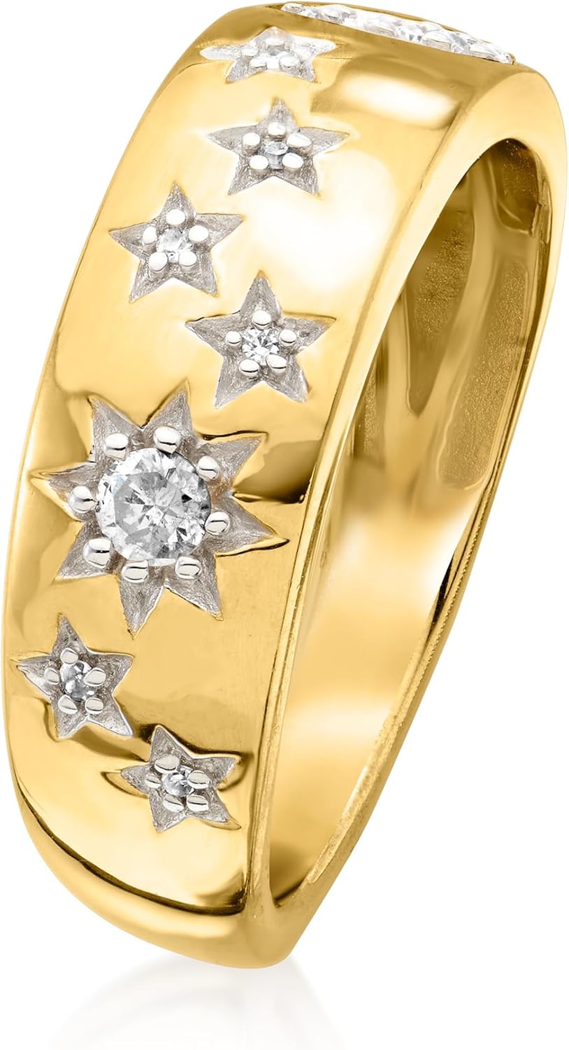 Ross-Simons 0.15 ct. t.w. Diamond Moon and Star Ring in 18kt Gold Over Sterling