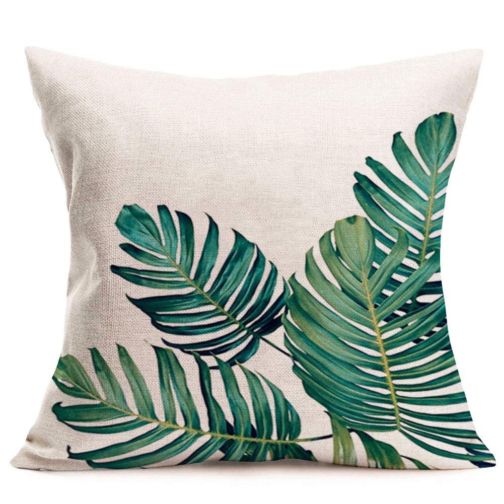 Smilyard Tropical Leaf Throw Pillow Cover Monstera Palm Tree Green Leaves Design Decorative Cushion Cover Square Indoor Outdoor Square Pillowcases 24x24 Inch Cotton Linen Decor Sofa Couch (Monstera)