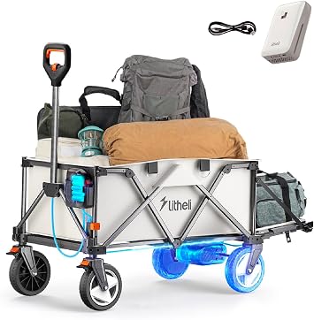 Litheli Electric Wagon Cart with 1 Battery, All-Terrain Wheels & Variable Speed | 200L Capacity, 300 lbs Heavy-Duty Utility Wagon for Camping Beach Garden Shopping