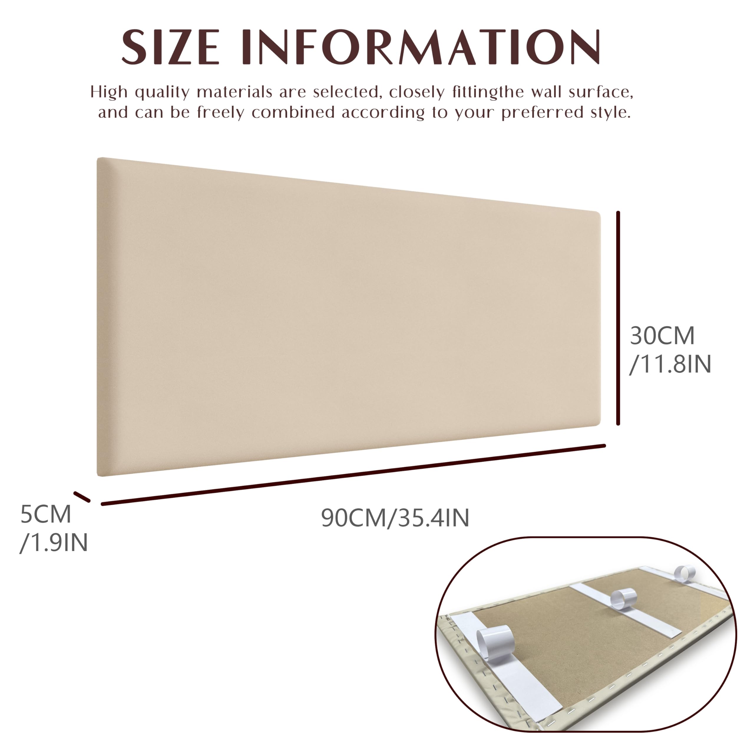 Paneles de Pared Tapizados Autoadhesivos – 1 Pieza, Panel Acolchado de Piel Sintética, Impermeable y Aislante Acústico, 90×30×3CM – Ideal para Dormitorio, Sala de Estar y Oficina