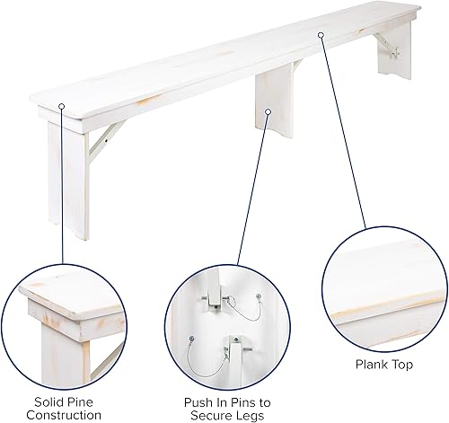 Miniatura 3 de Flash Furniture HERCULES Series - Banco de granja plegable de pino blanco macizo rústico antiguo de 8 x 12 pulgadas con 3 patas