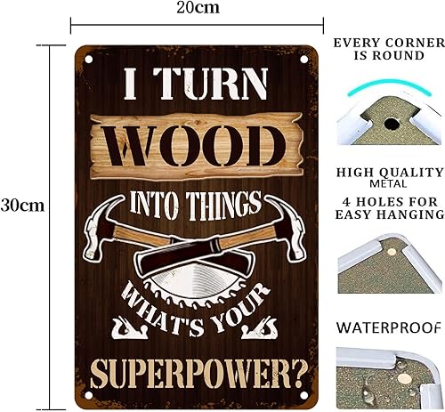 Miniatura 2 de AOWOTU I Turn Wood Into Things Sign What'S Your Superpower Metal Tin Sign, Funny Quotes For Home Office Man Cave Woodworking Factory Accessories