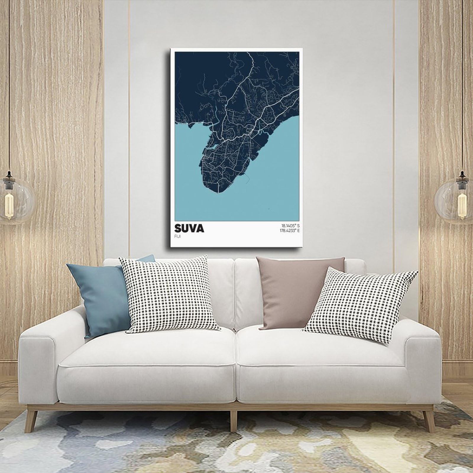 ANFOTCM Suva Mapa Fidżi, plakat na płótnie dekoracja sypialni sport krajobraz biuro pokój dekoracja prezent 60 x 90 cm