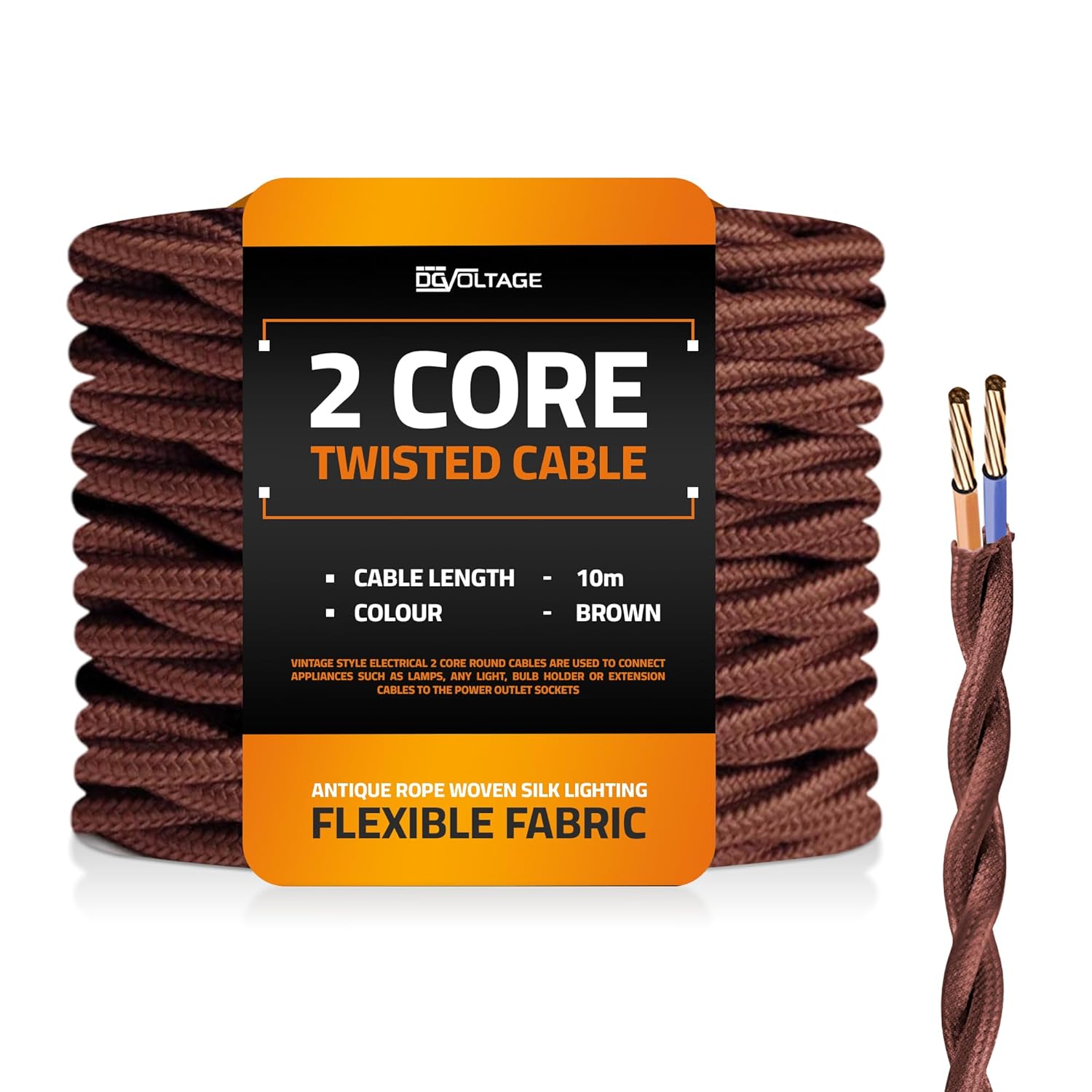 10m 2 Core Twisted Cable Flexible Wire Lamp Cord, 2 Conductor 32.8ft Vintage Light Flex Cable DIY Lamps Electrical Wire Lighting Appliance Wire Twisted Fabric Electrical Wire (Brown)