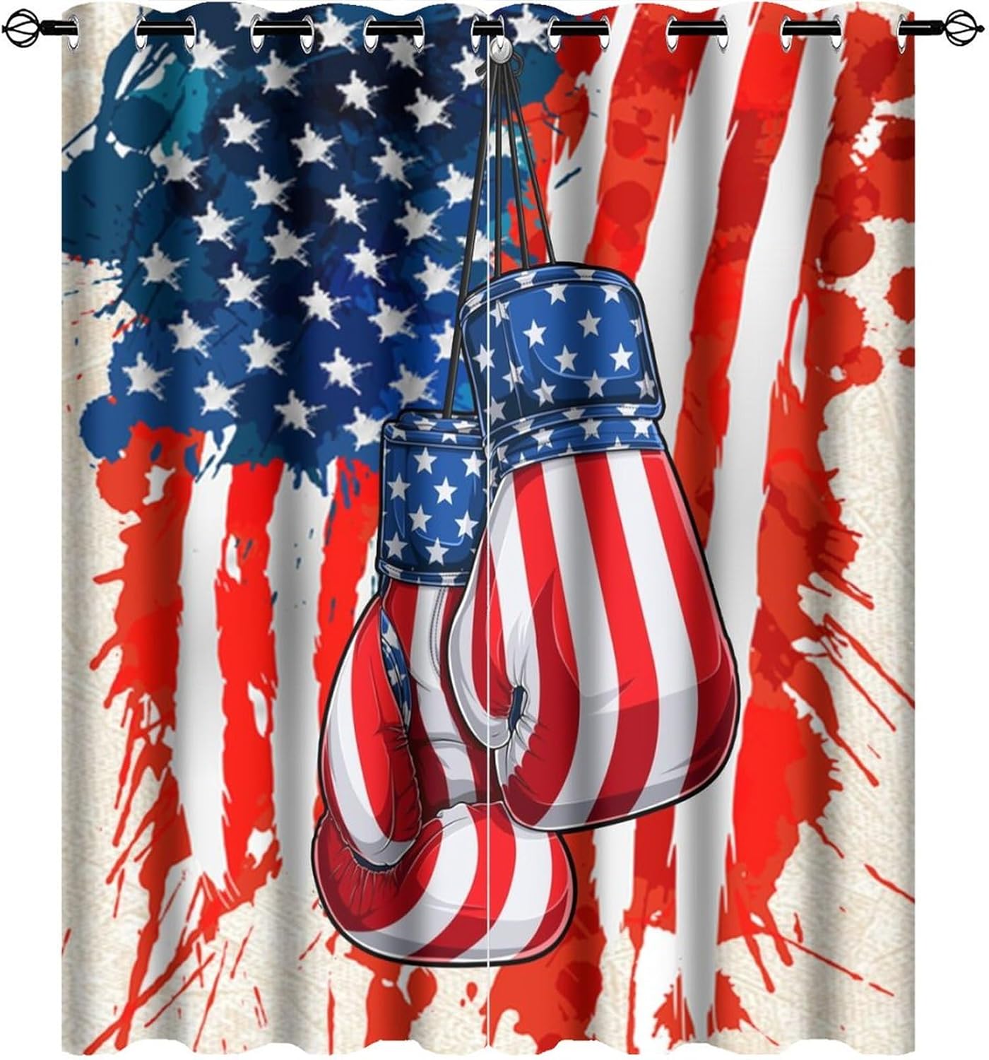 Abstract Sports Theme Boxing Curtains Vintage Fighting Match Boxing Gloves American Flag Window Drapes Rod Pocket Curtains Darkening Window Treatments 2 Panels 45" L x 21" W
