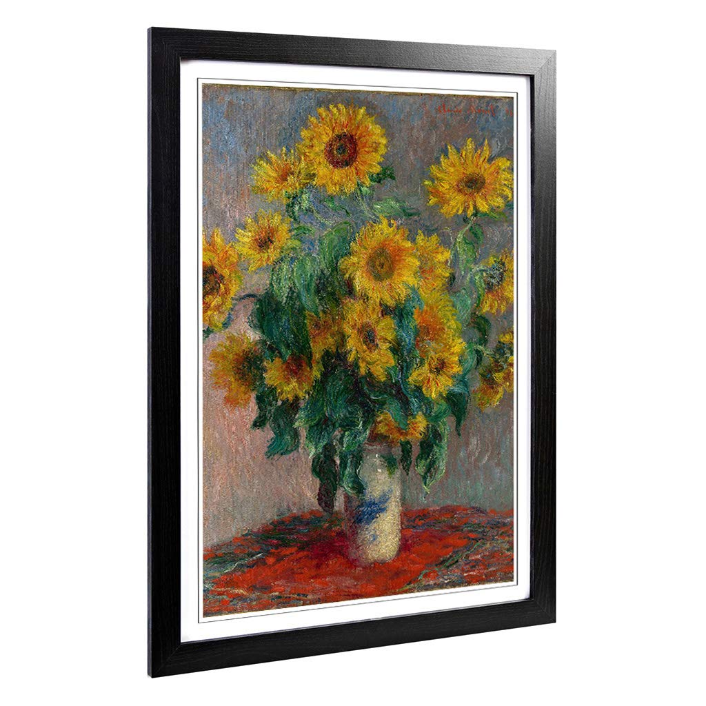 Big Box Art Framed Print of Claude Monet Bouquet of Sunflowers Design | Wall Art Picture | Home Decor for Kitchen, Living Room, Bedroom, Hallway, Black, A2 / 24.5x18 Inch / 62x45cm