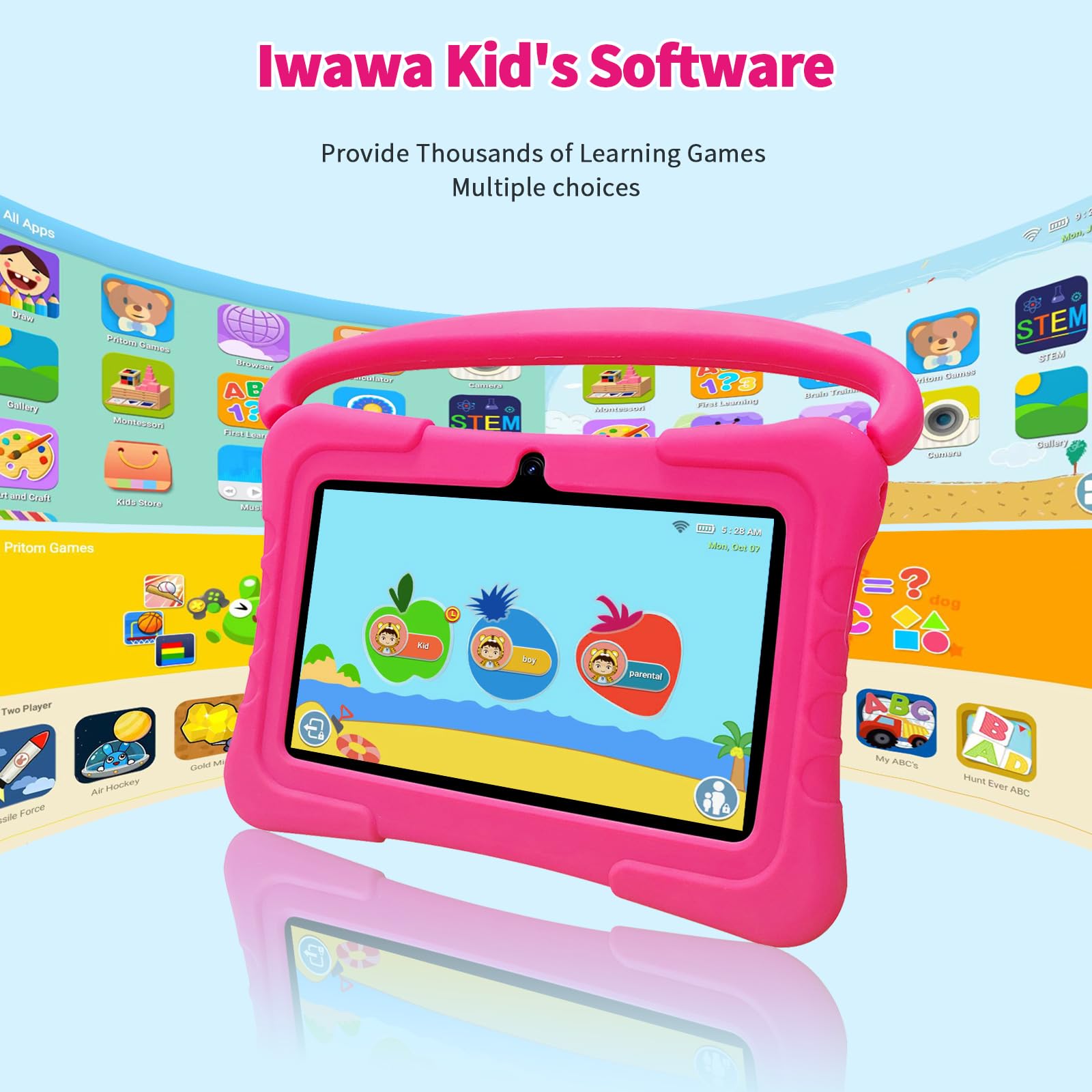 VASOUN Kids Tablet 7 inch, Tablet for Kids 3-7 Android 13, Tablets for Toddler with 4GB(2+2) RAM 32GB ROM, Parental Control, GMS Certified WiFi Dual Camera with Eye Protection(Pink) — view 6