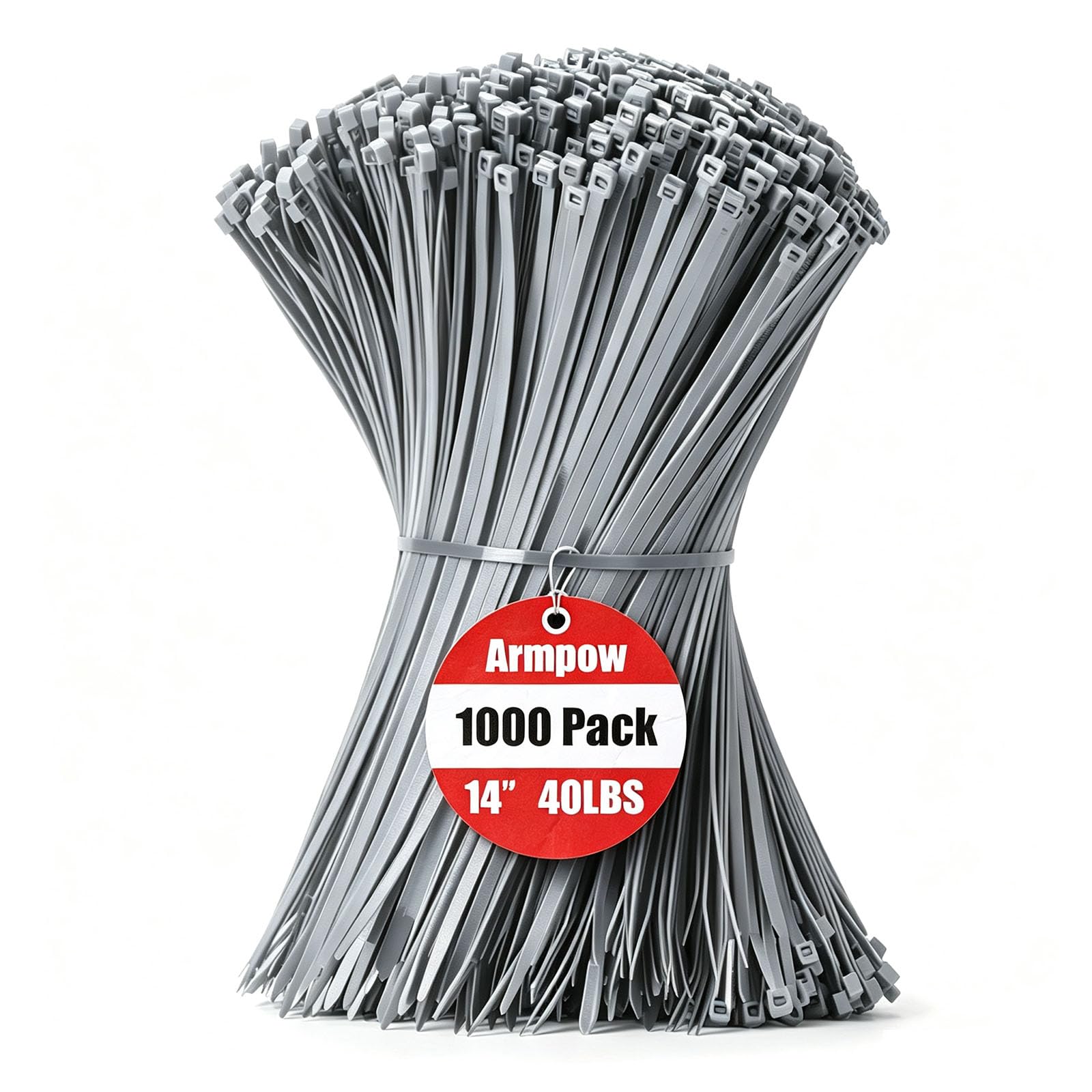Armpow 14 Inch Zip Ties Silver 1000 PCS, 40 Lbs- Heavy Duty Tensile Strength, Nylon PA66 UV Resistant Cable Ties for Indoor and Outdoor Use - Ideal for object bundling and fastening