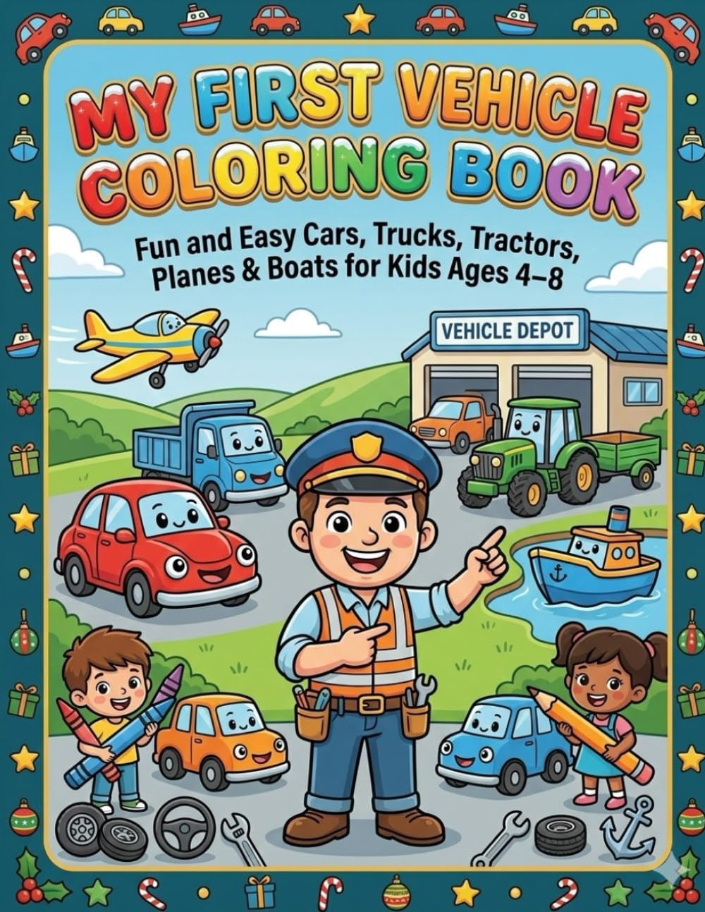 My First Vehicle Coloring Book: Fun and Easy Cars, Trucks, Boats and planes for ages 4 to 8
